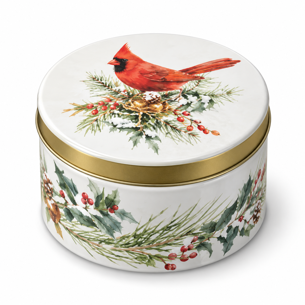 Red Cardinal Winter Berry Gerson Decorative Tin Wax Burning Candle