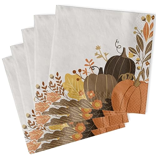 Golden Autumn White Dinner Paper Napkins - 8"x 8" (Pack of 16)