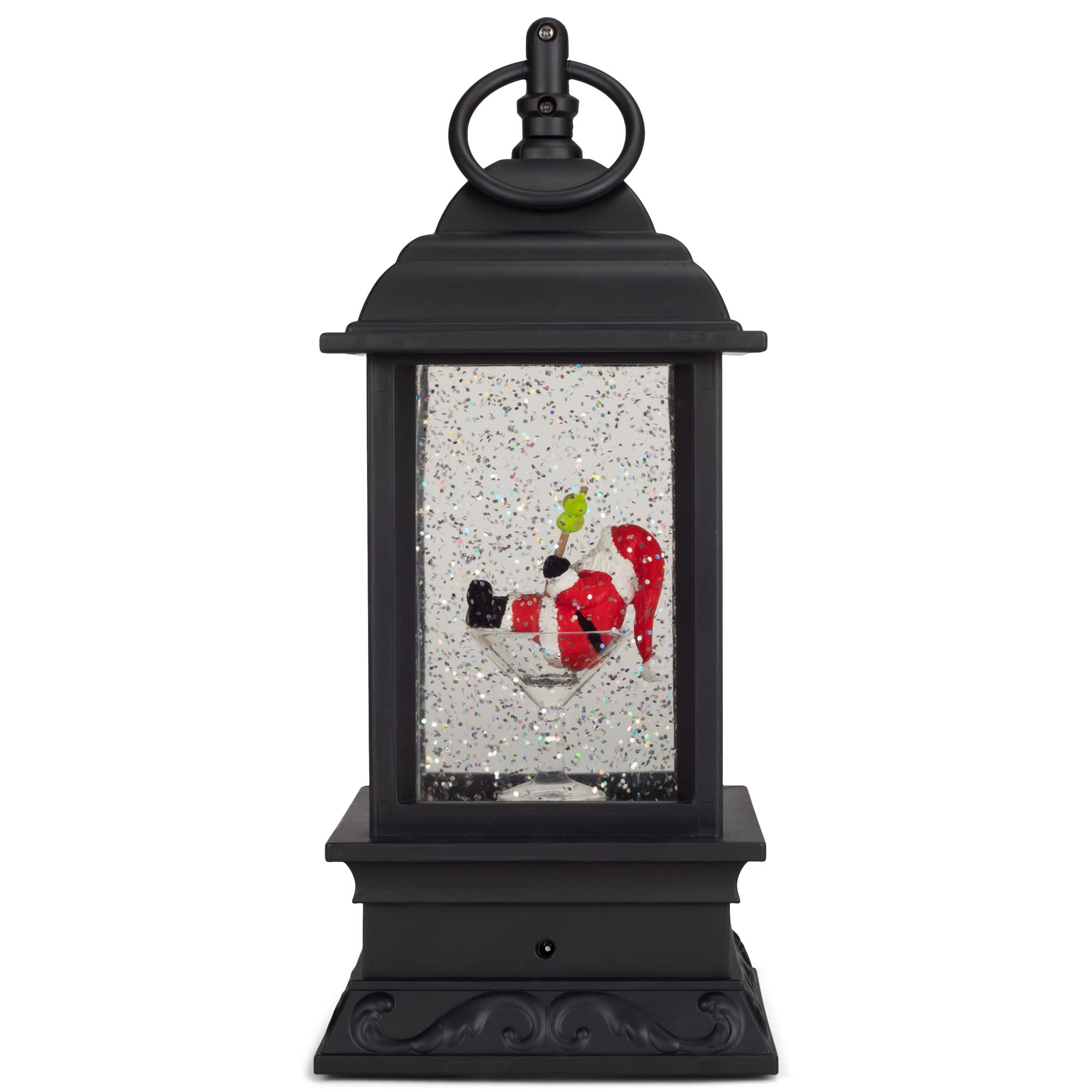 RAZ Imports 2021 Holiday Water Lanterns 9.5" Santa in Martini Glass Spinning Lighted Water Lantern Black