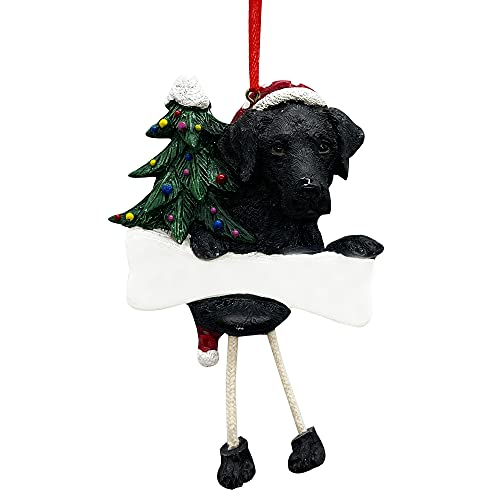 Black Labrador Ornament Resin with Unique "Dangling Legs" Hand Painted and Easily Personalized Christmas Ornament