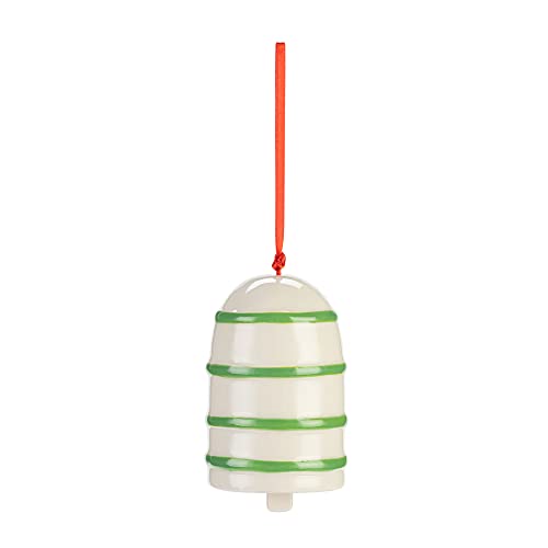 First Christmas Green and White Striped 2.5 Inch Boxed Christmas Hanging Ornament Bell