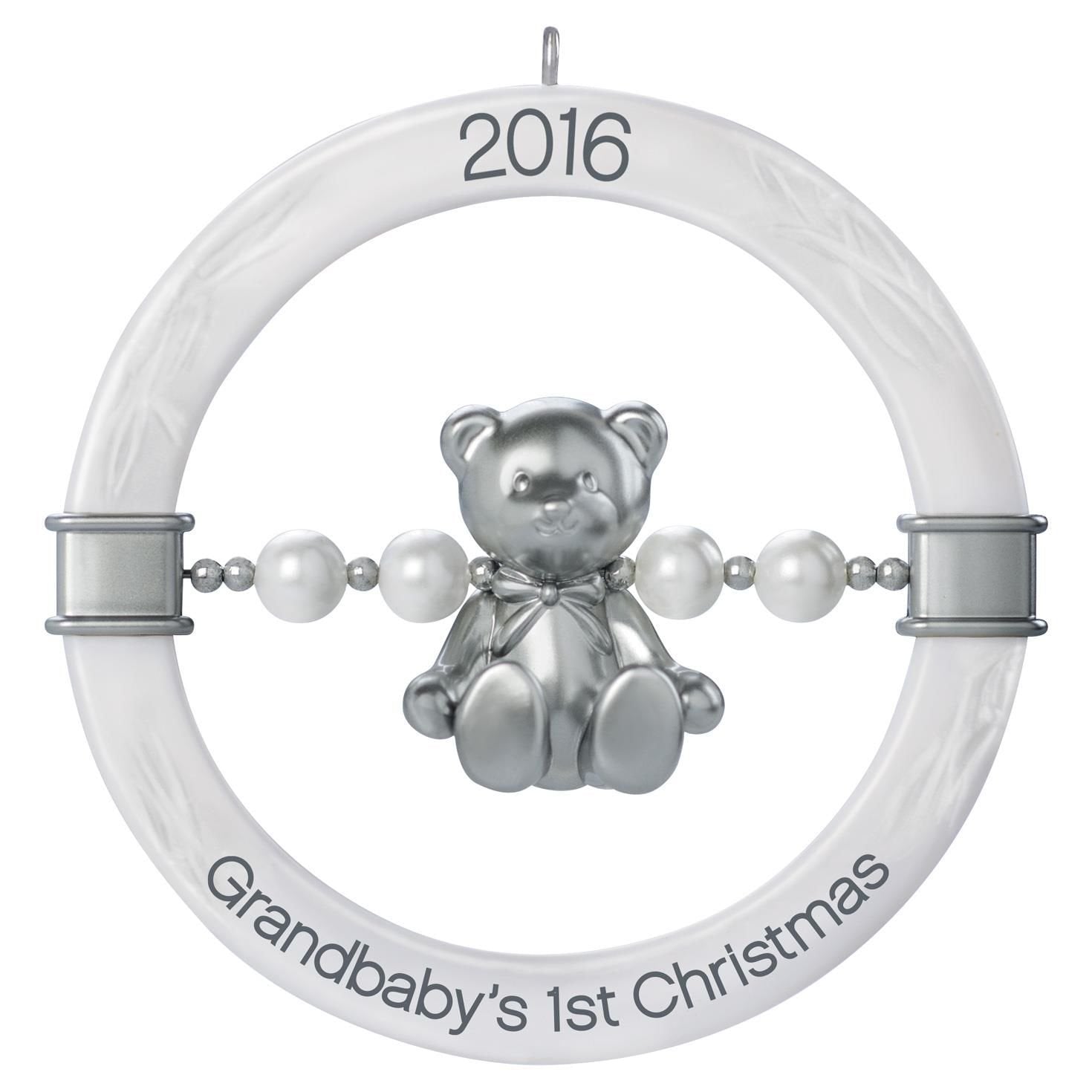 Hallmark Keepsake Ornament Grandbaby's 1st Christmas Teddy Bear Rattle 2016