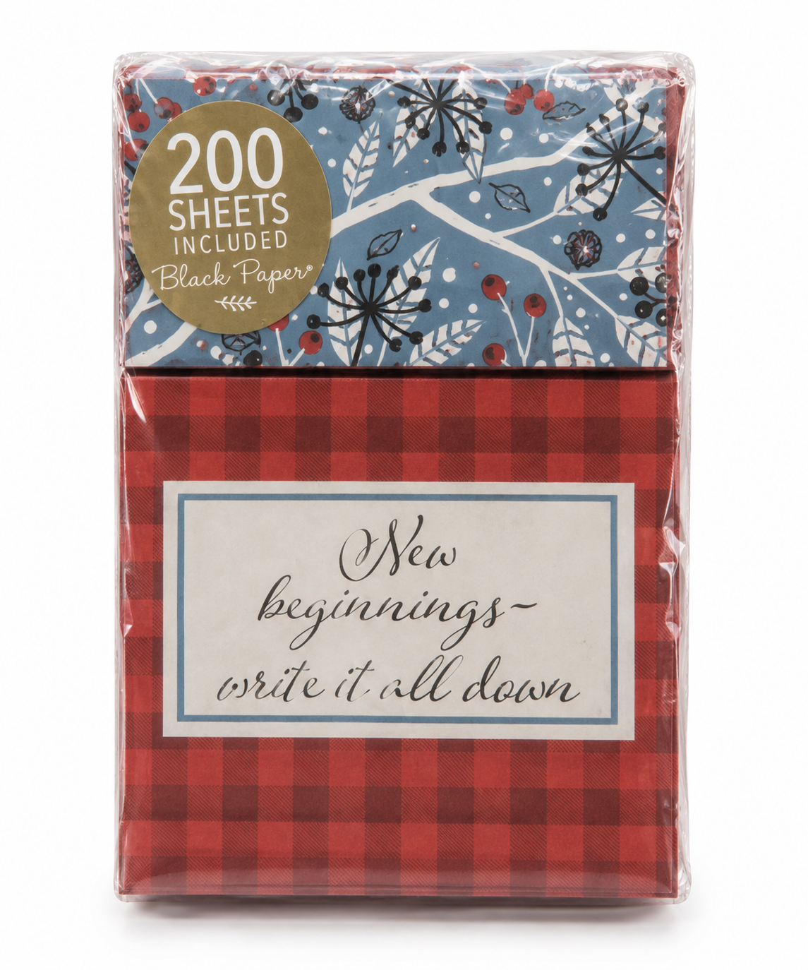 "New Beginnings" Red Plaid Flip-Top Note Block Box - 200 Blank Sheets