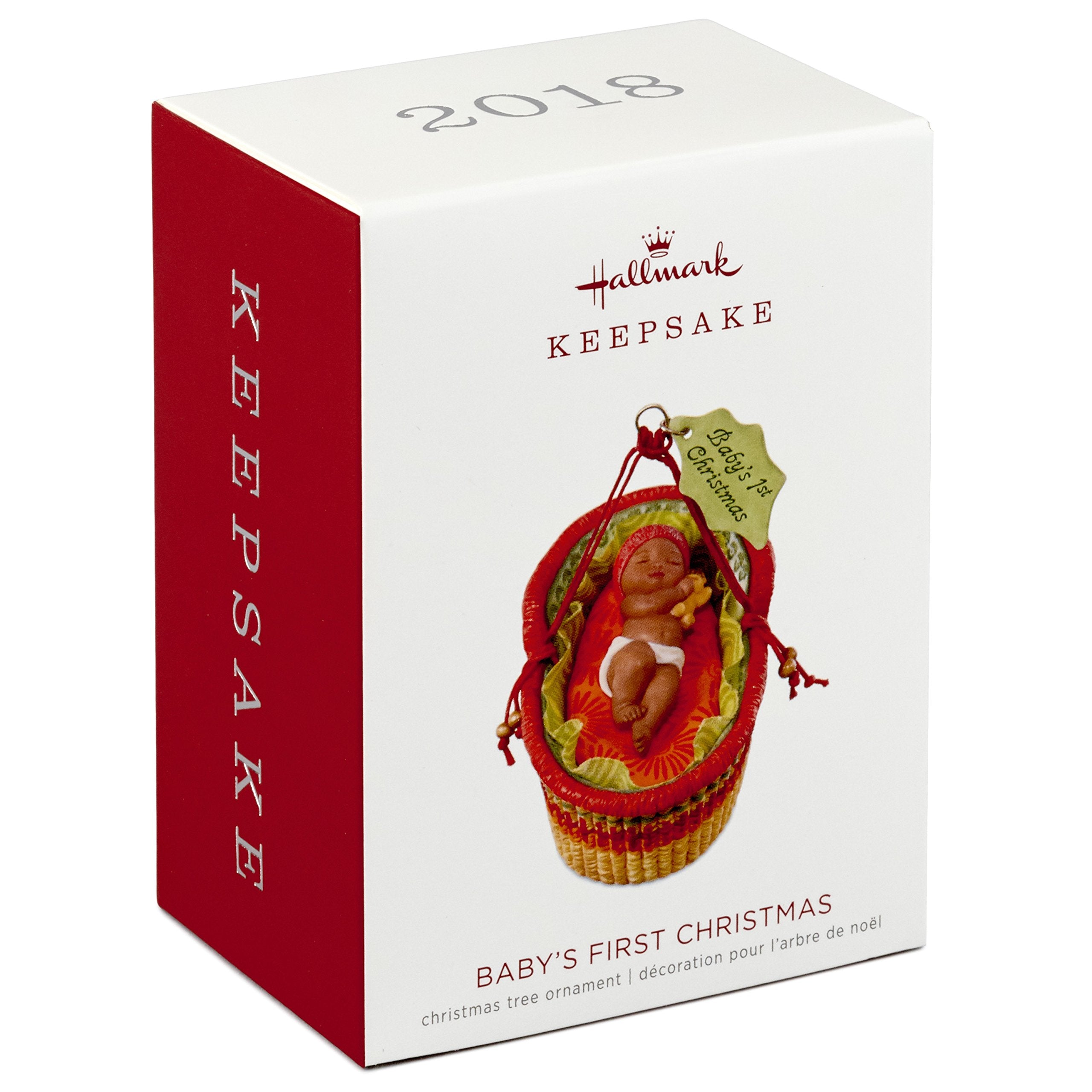Hallmark Keepsake Ornament 2018 Year Dated, African American Baby's First Christmas, Porcelain, Basket
