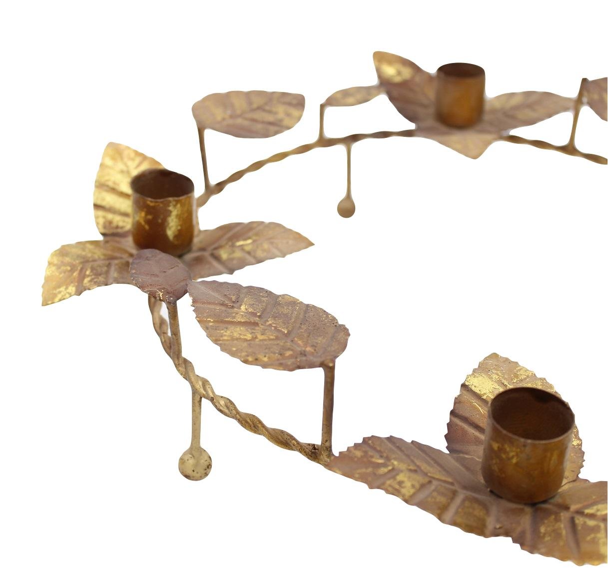 Midwest Seasons 12" Gold Metal Leaf Taper Advent Candle Holder Wreath