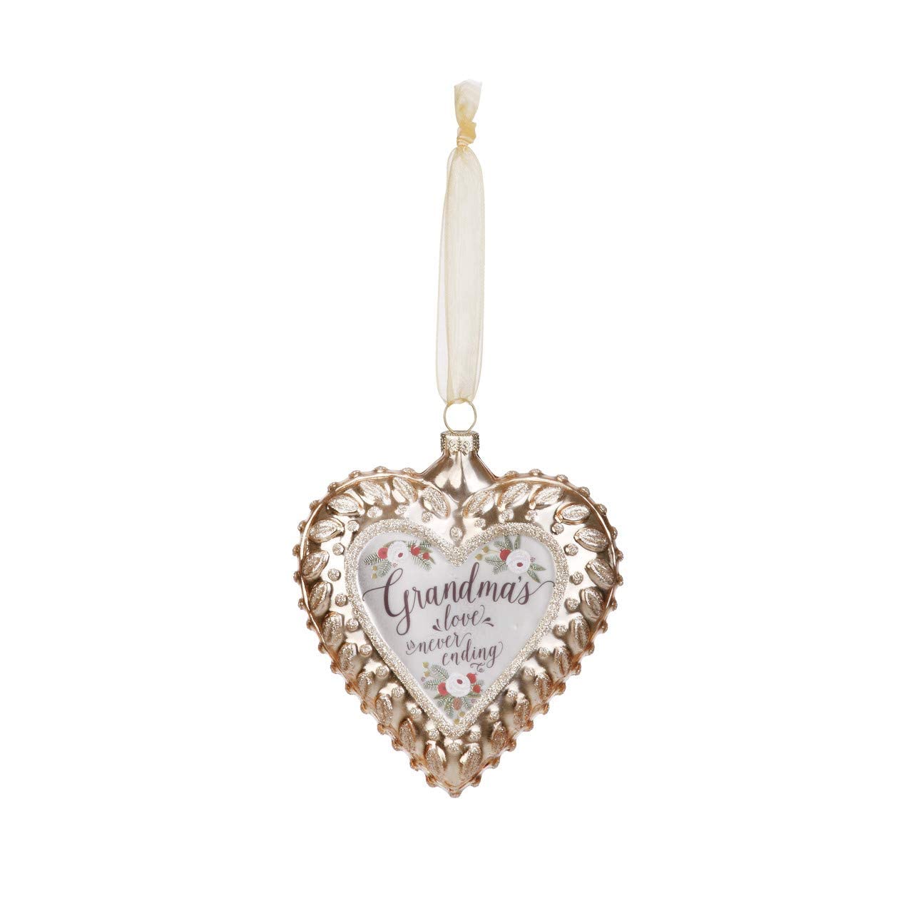 Grandma's Love Gold Heart 4 x 4.5 Inch Glass Decorative Christmas Ornament