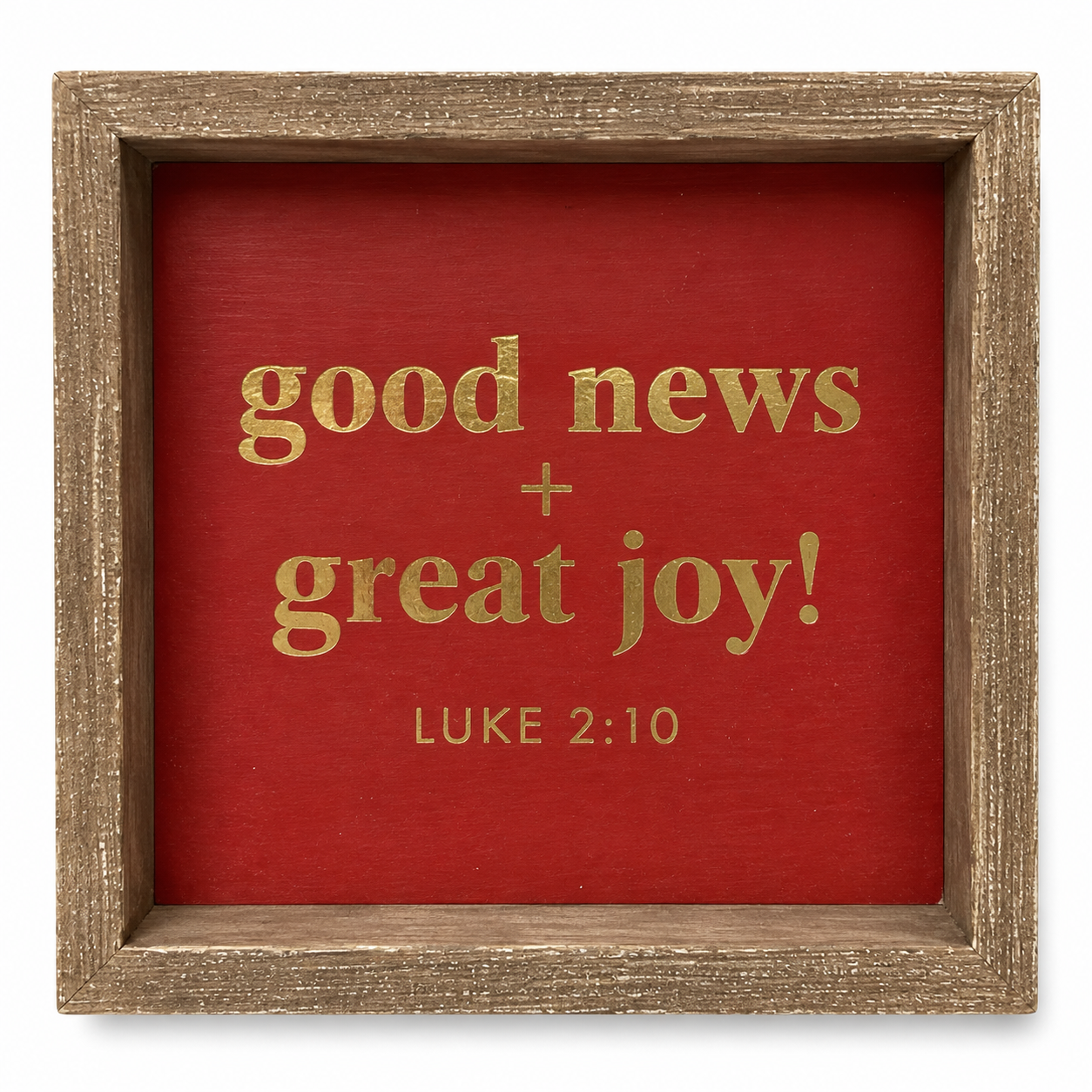 "Good News + Great Joy" Luke 2:10 Framed Wood Shadowbox Sign