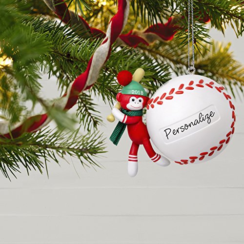 Hallmark Keepsake Personalized Christmas Ornament 2018 Year Dated, Baseball Star Sock Monkey