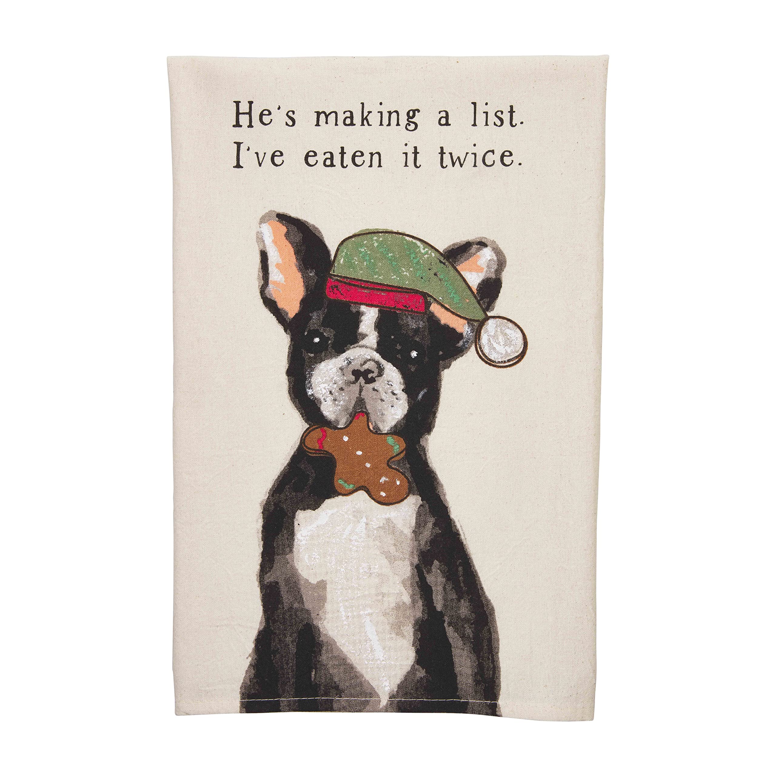 Mud Pie Boston Terrier French Bulldog Christmas Kitchen Tea Towel Making A List New