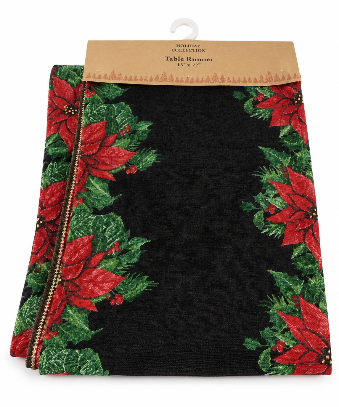 Black Poinsetta Tapestry Holiday Christmas Table Runner (13 x 72)