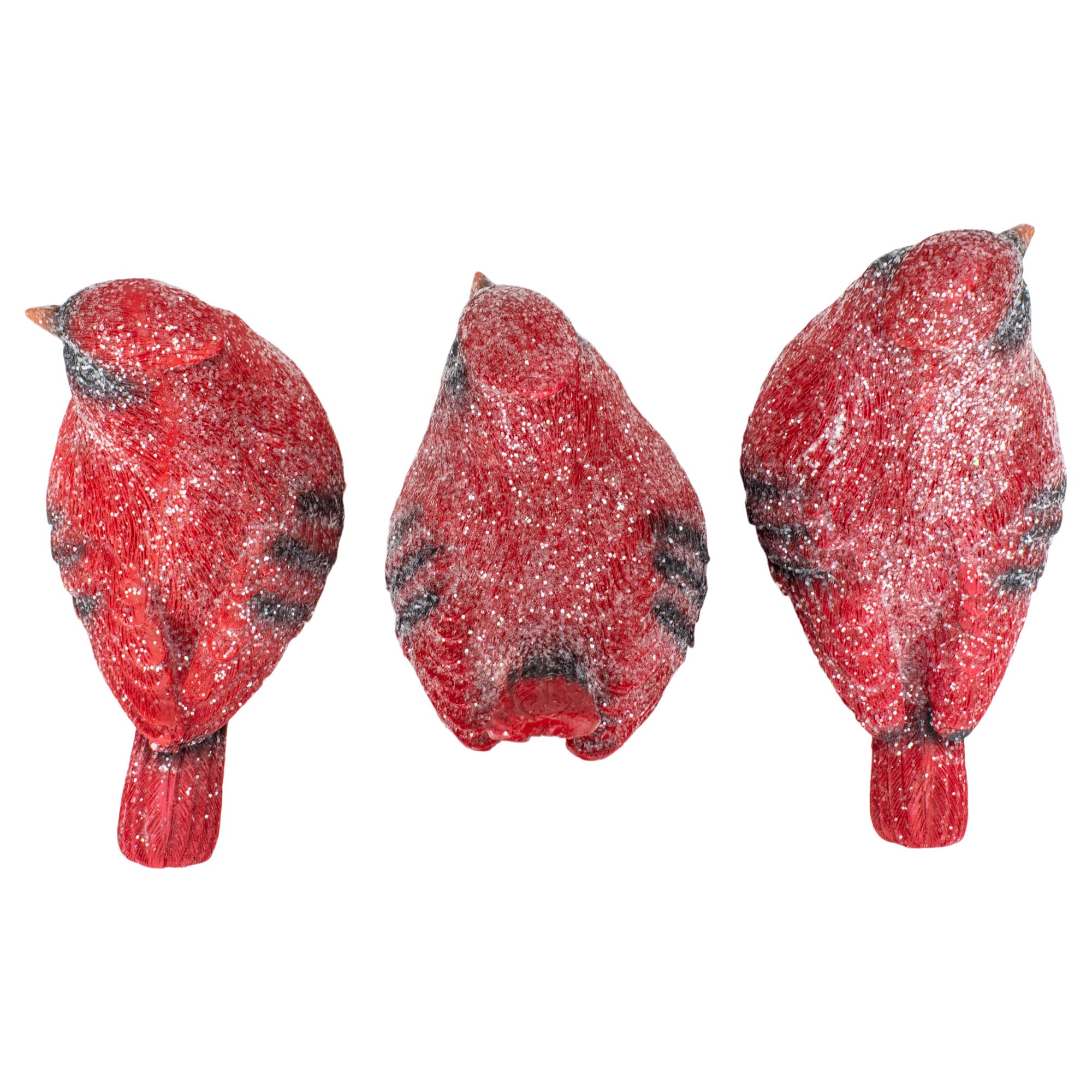 Transpac Glittered Red Cardinal Medium 4 x 4.5 x 2.75 Resin Holiday Figurine Set of 3