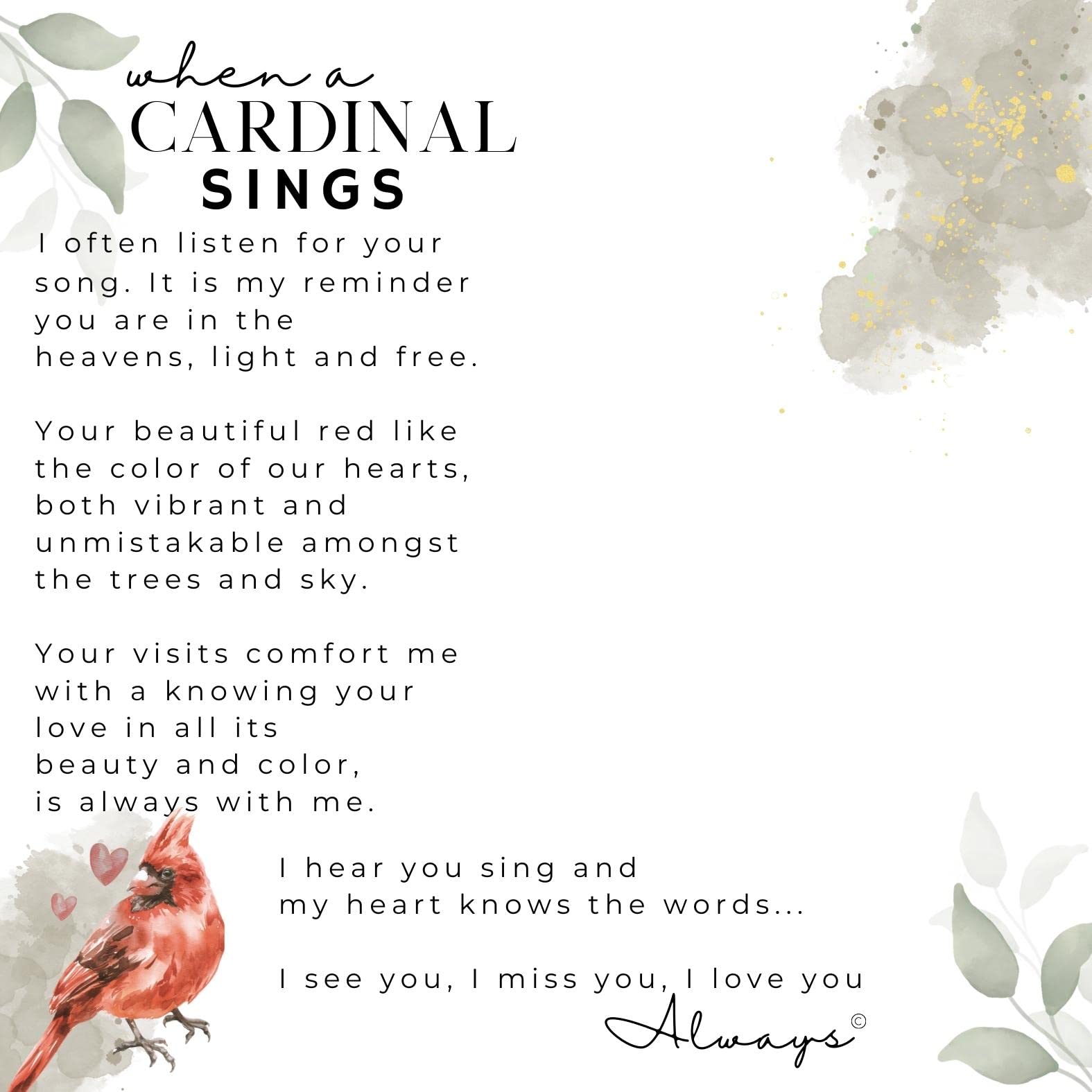 When A Cardinal Sings Memorial Gift: Stained Red Glass Heart