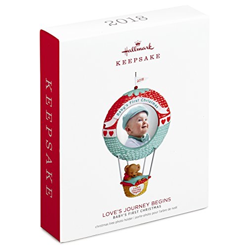 Hallmark Keepsake Ornament 2018 Personalized Year Dated, Baby's First Christmas Love's Journey Begins Picture Frame, Photo, Hot Air Balloon