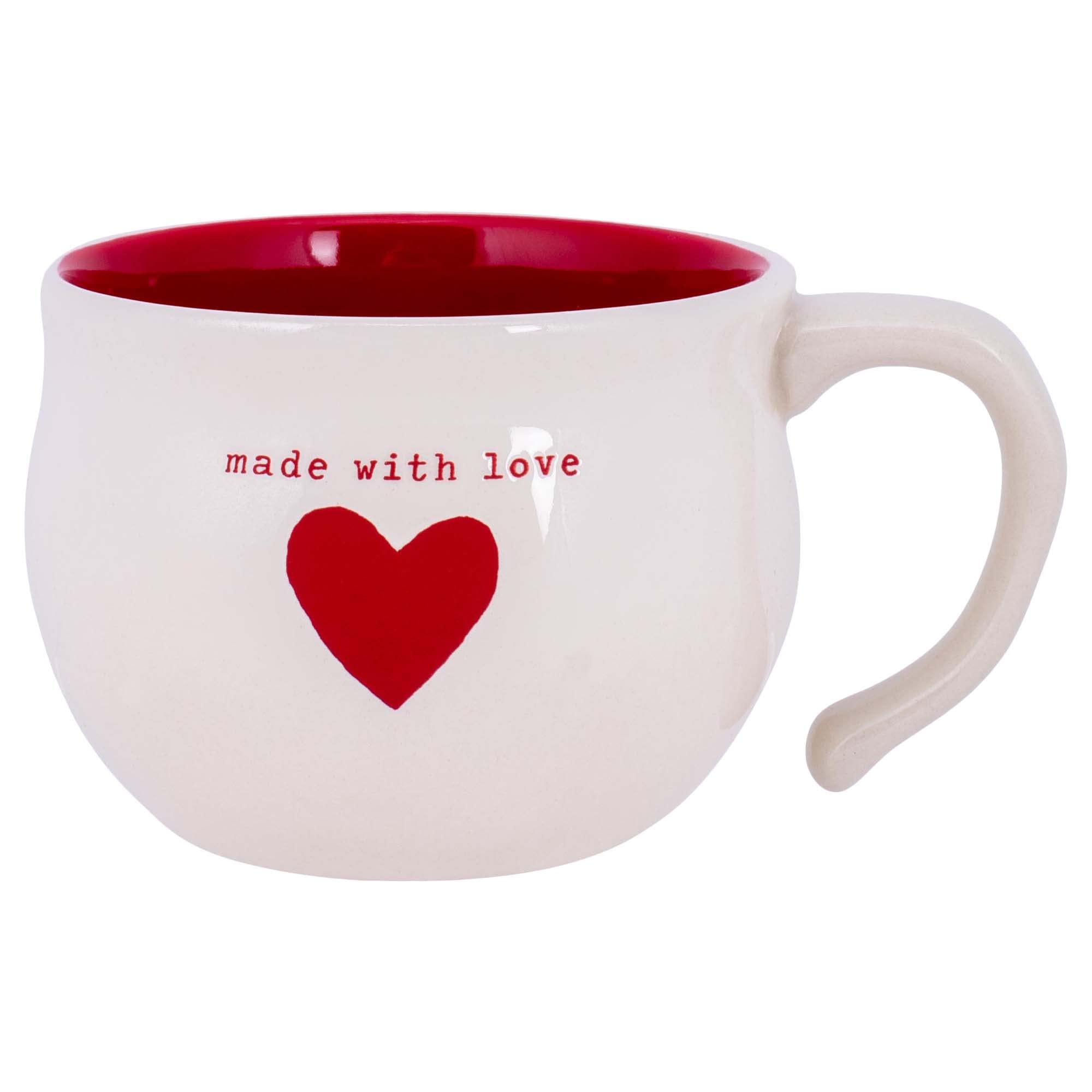 Made With Love Red Heart White 24 ounce Stoneware Decorative Soup Bowl