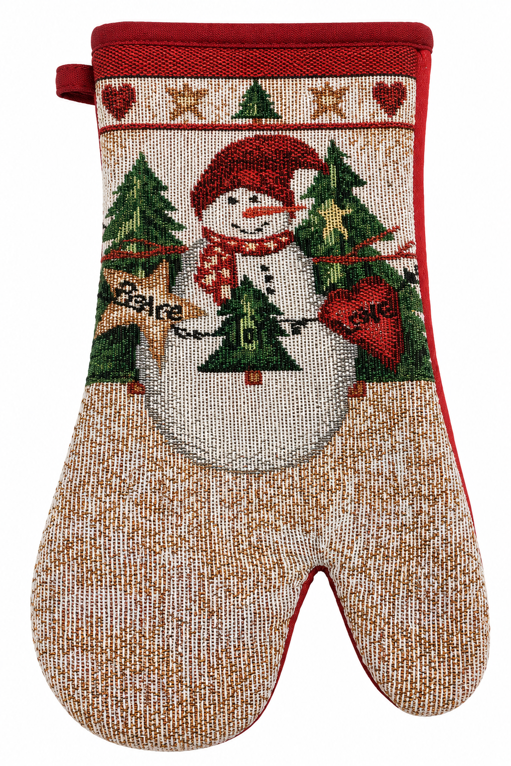 "Peace" Snowman Tapestry Nidico Oven Mitt Pine Trees