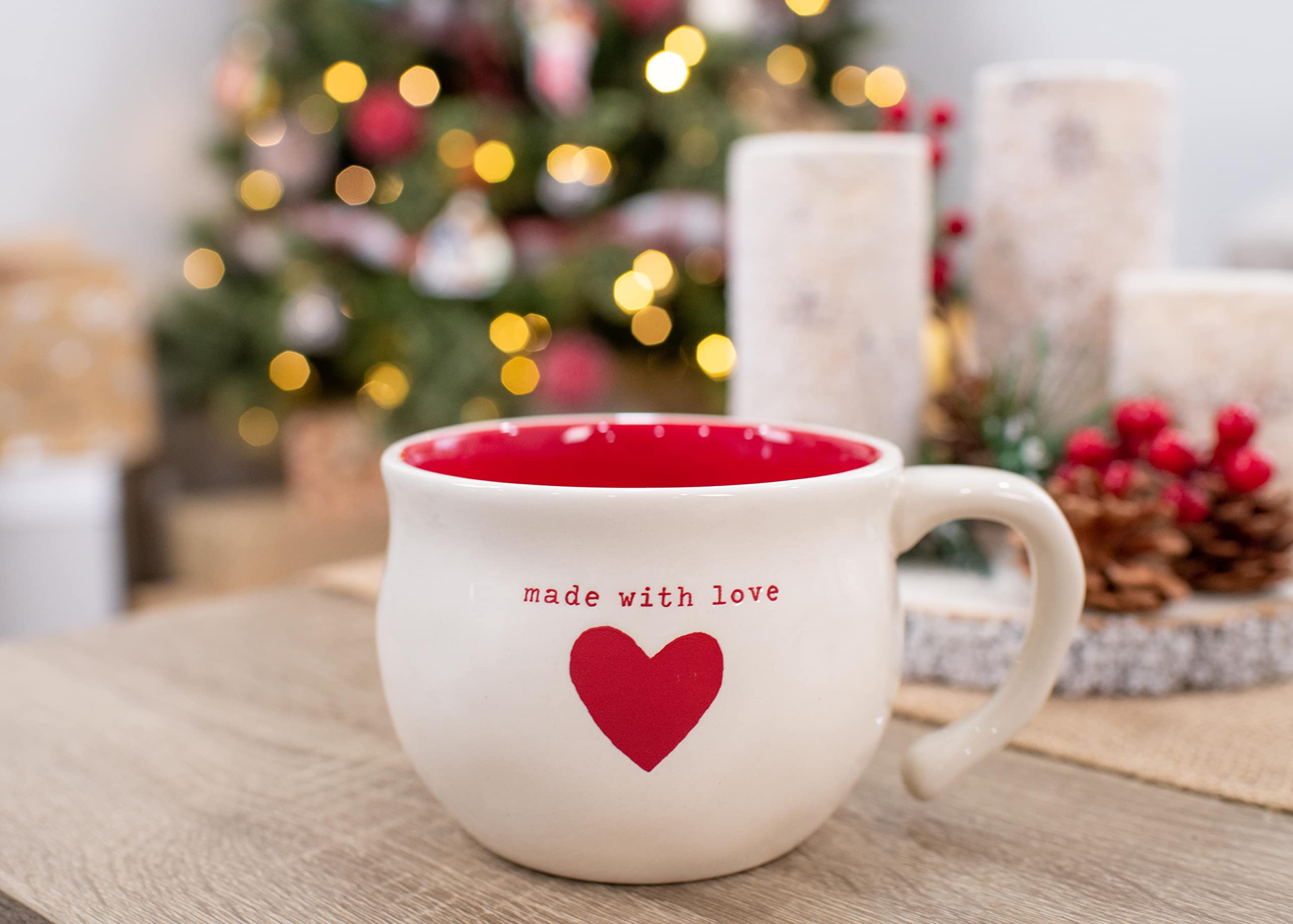 Made With Love Red Heart White 24 ounce Stoneware Decorative Soup Bowl