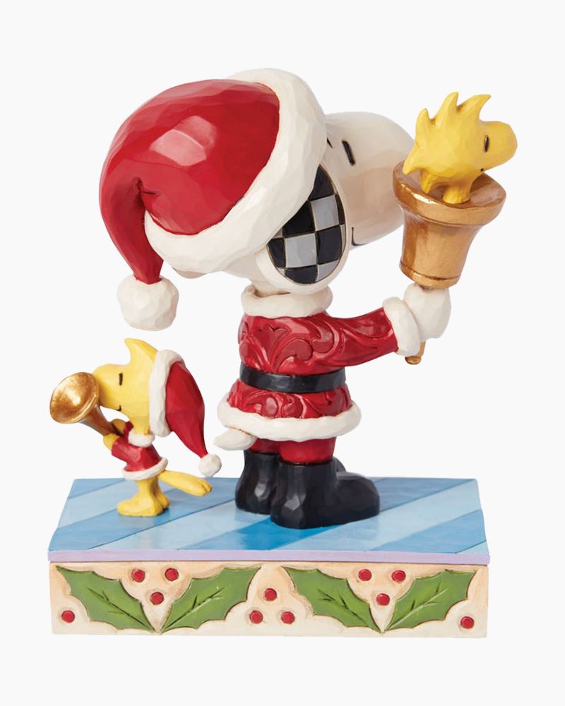 Peanuts Sounds of Joy Santa Snoopy and Woodstock Bell Ringing Figurine