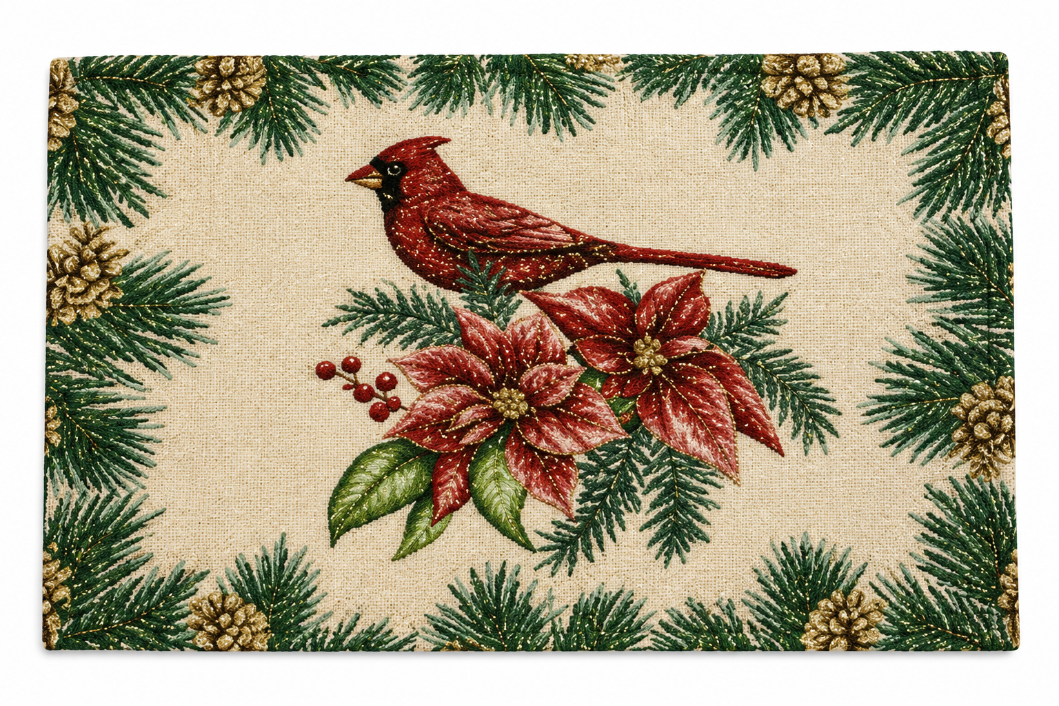 Red Cardinal & Poinsettia Nidico Tapestry Placemat