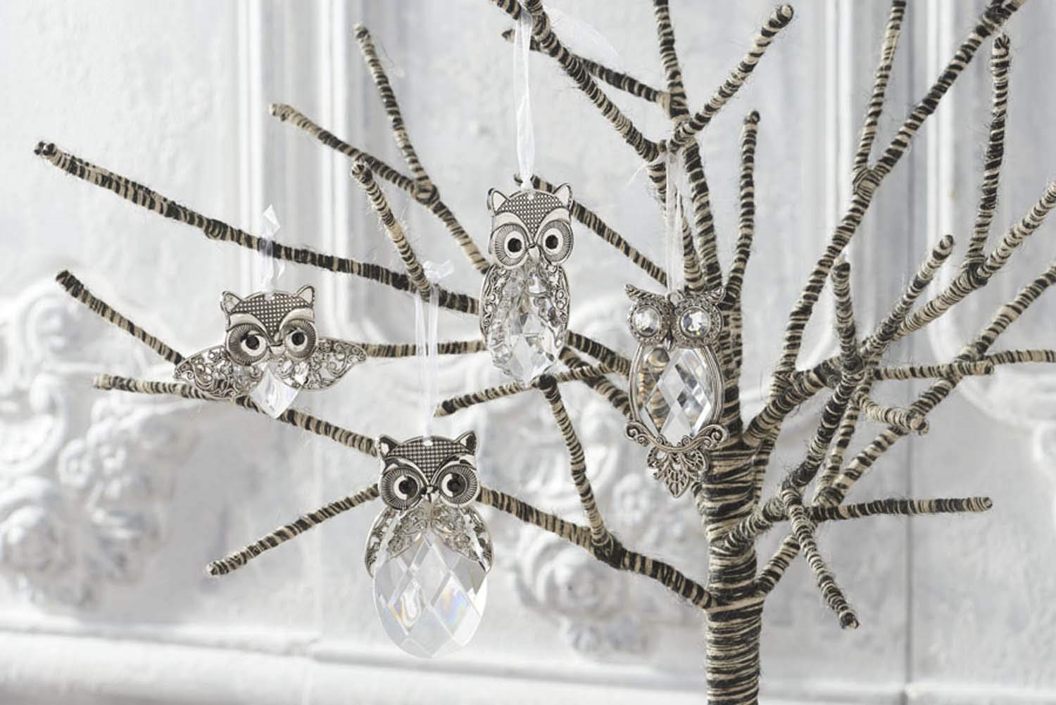 K&K Interiors 53706A Assorted Owl Ornaments with Crystal and Metal (4 Styles)