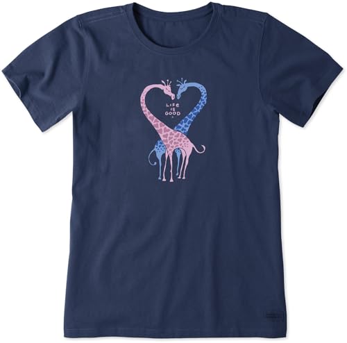 LG Life is Good Women's Heart Giraffes Graphic Crusher Crewneck T-Shirt