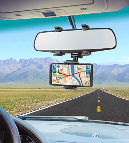 FineLife Products 360°Rotatable and Retractable Car Rearview Mirror Phone Holder Mount, Multifunctional Adjustable Universal Phone Holder, Universal Phone GPS Holder for All Smartphones