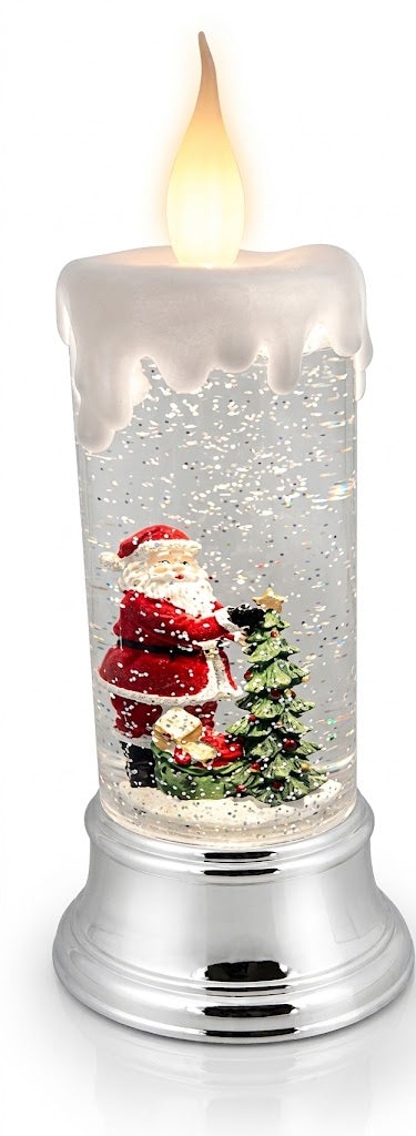 Christmas Is Forever 11.25" Lighted Rotating Santa Glitter Candle Water Globe