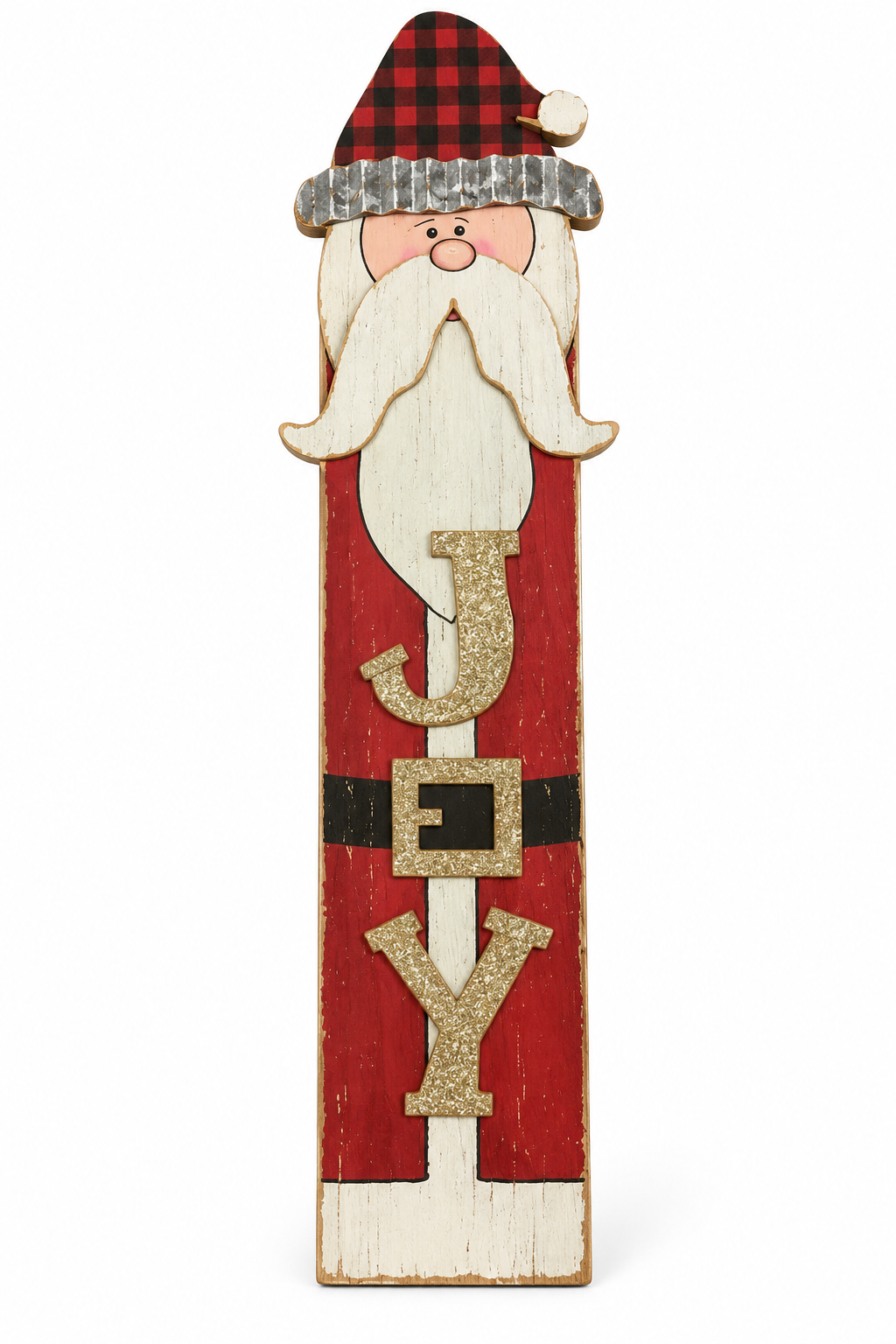 Rustic Santa "JOY" Tall Wooden Plaque Wall Sign Decor