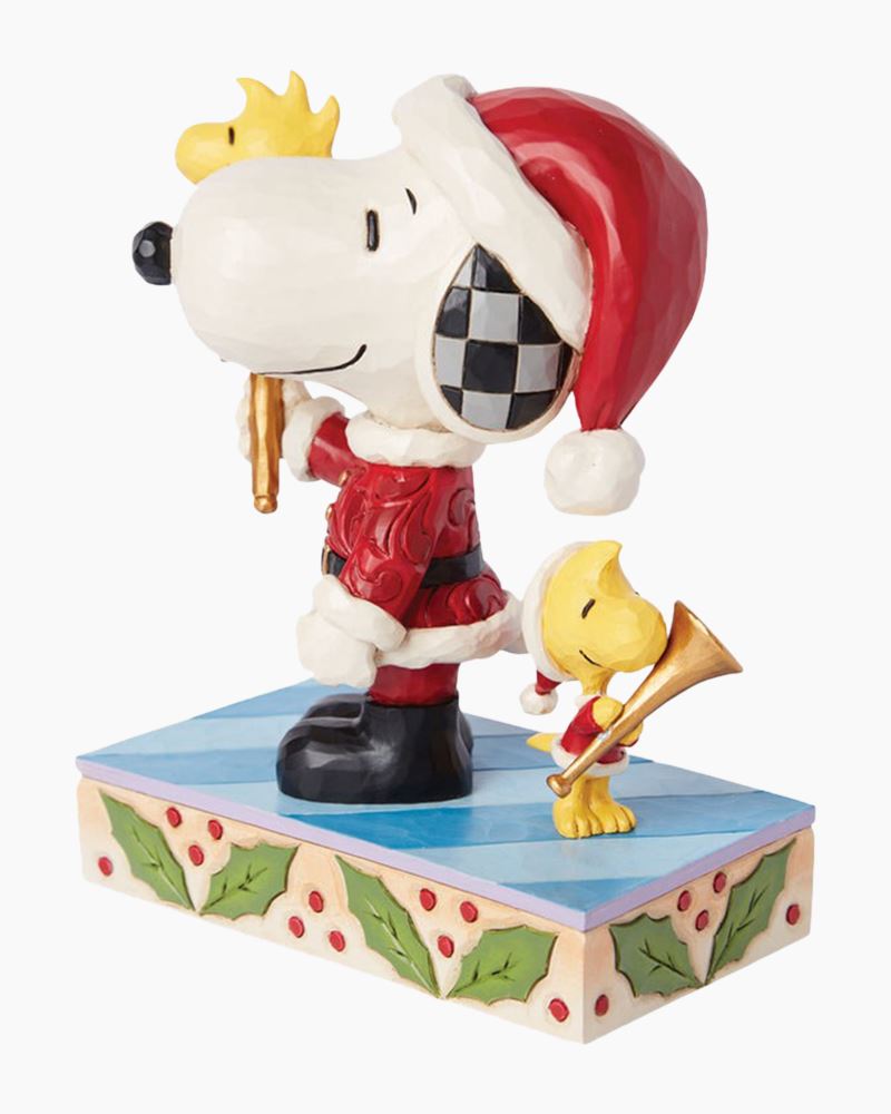 Peanuts Sounds of Joy Santa Snoopy and Woodstock Bell Ringing Figurine