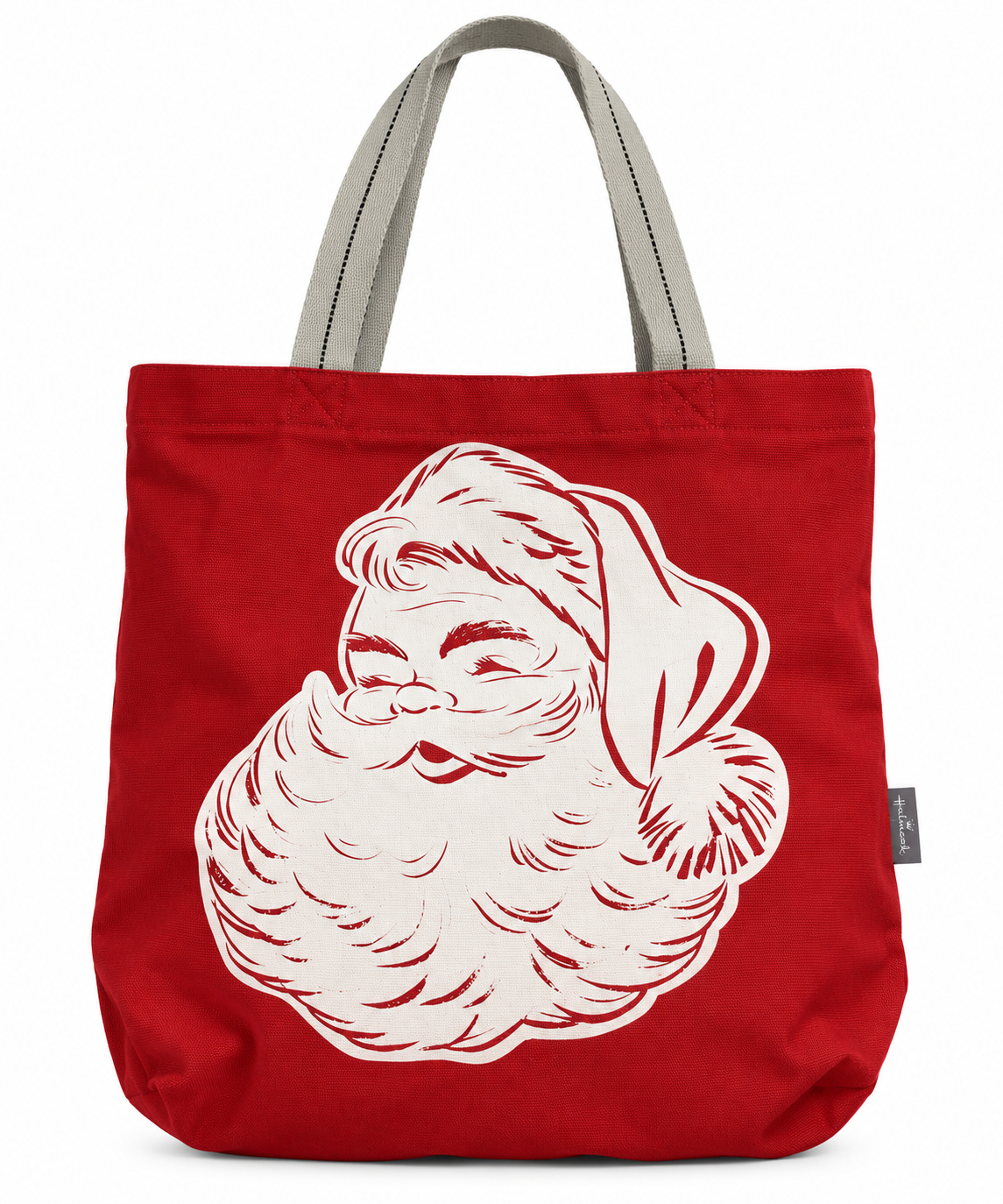 Vintage Santa Claus Canvas Tote Bag Hallmark Keepsake Red Fabric Shopping Bag