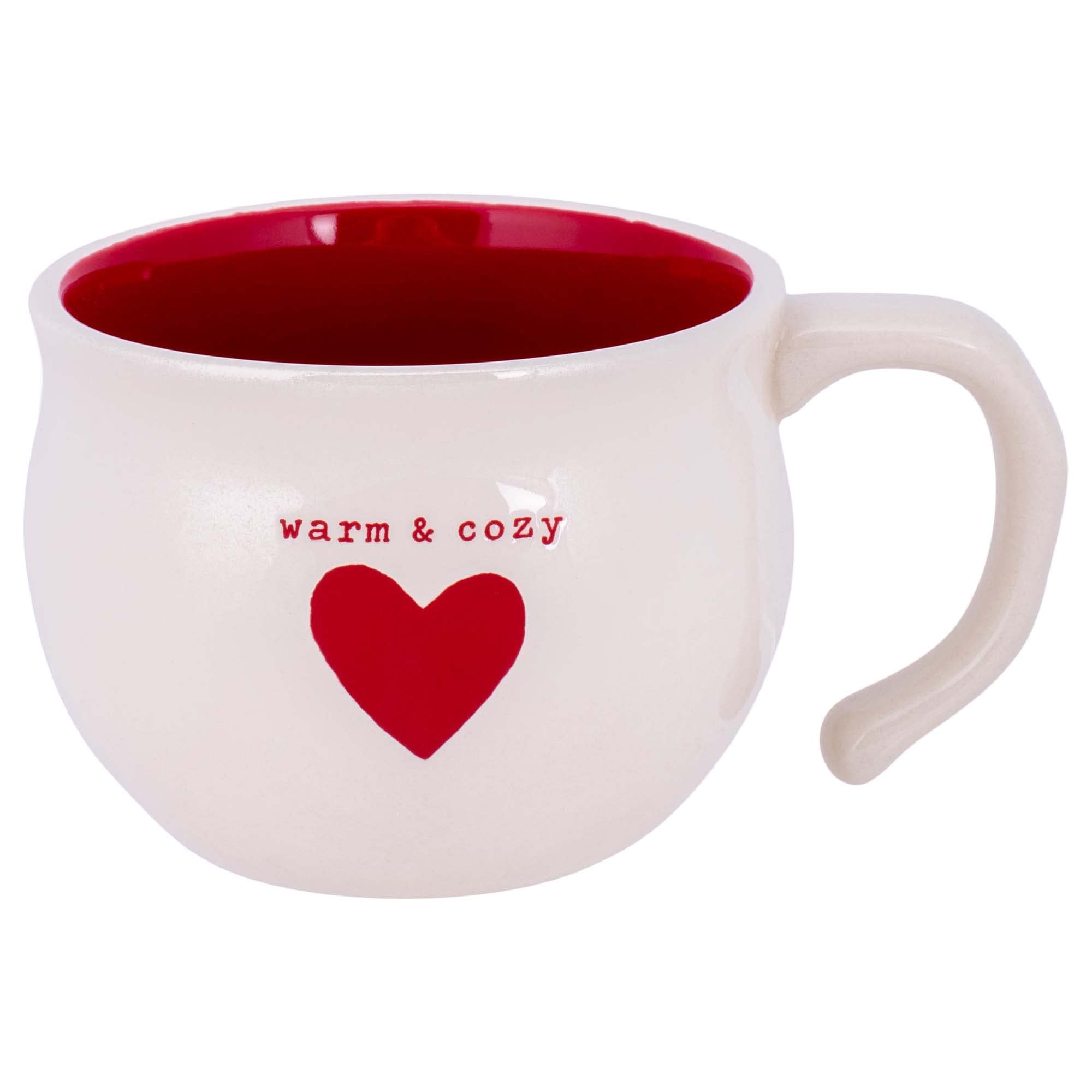 Warm and Cozy Red Heart White 24 ounce Stoneware Decorative Soup Bowl