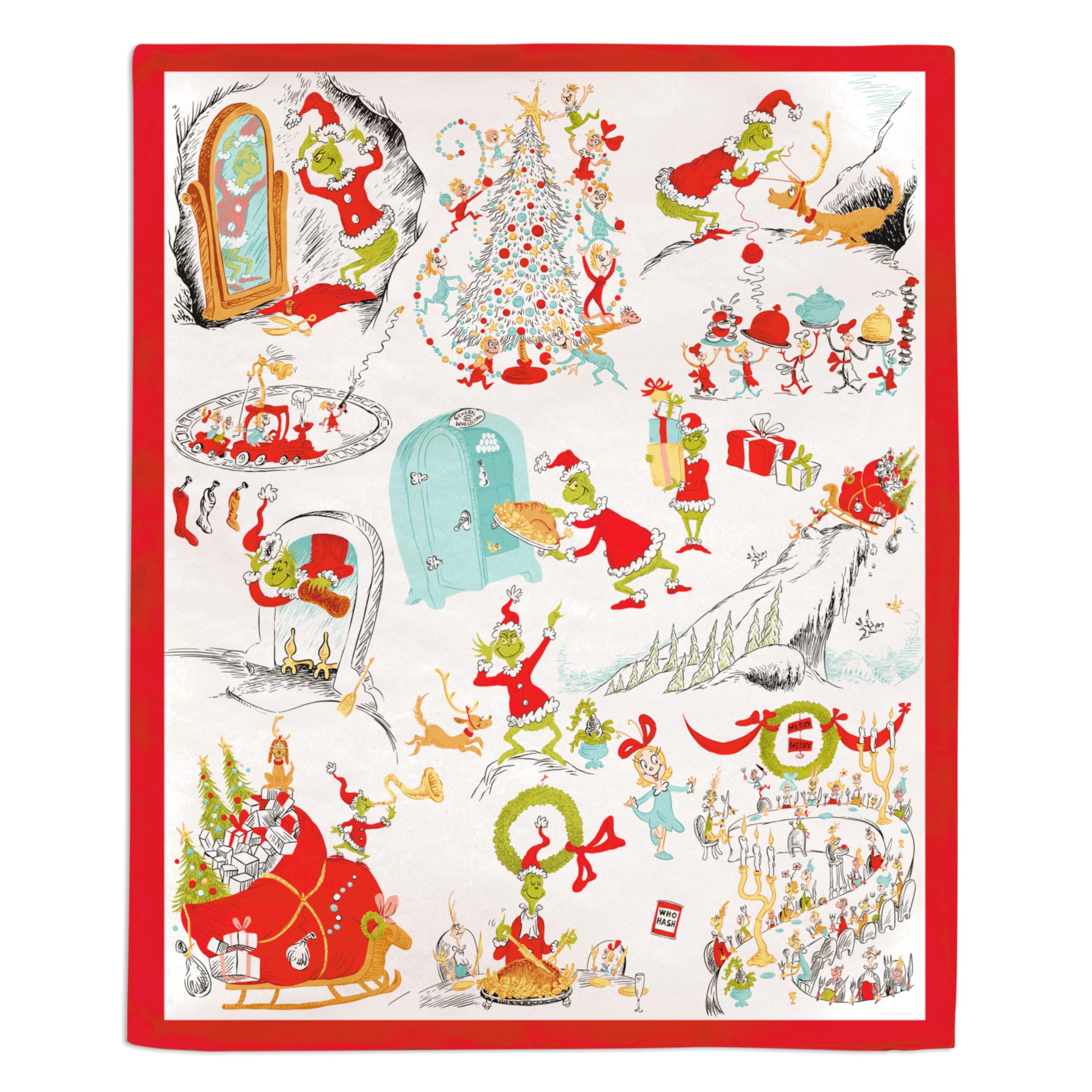 Dr. Seuss How the Grinch Stole Christmas Whoville Feast Plush Throw Blanket 50" x 60"