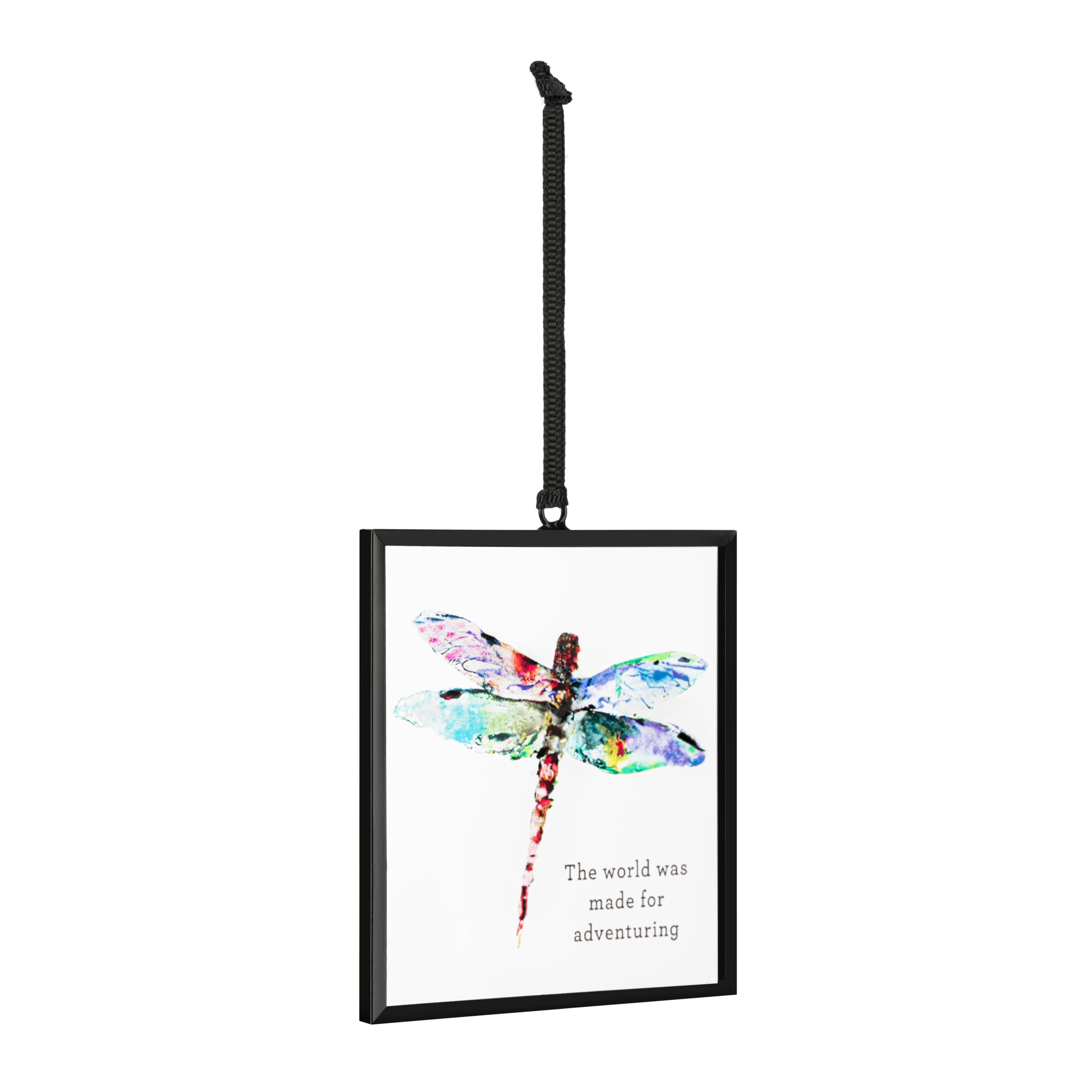 DEMDACO Dean Crouser Collection The World was Made for Adventuring Watercolor Dragonfly 3 x 3 Iron and Glass Square Suncatcher Ornament Display