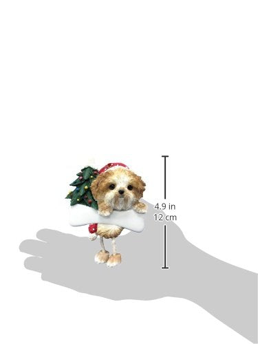 Shih Tzu Ornament Puppy Cut with Unique "Dangling Legs" Hand Painted and Easily Personalized Christmas Ornament