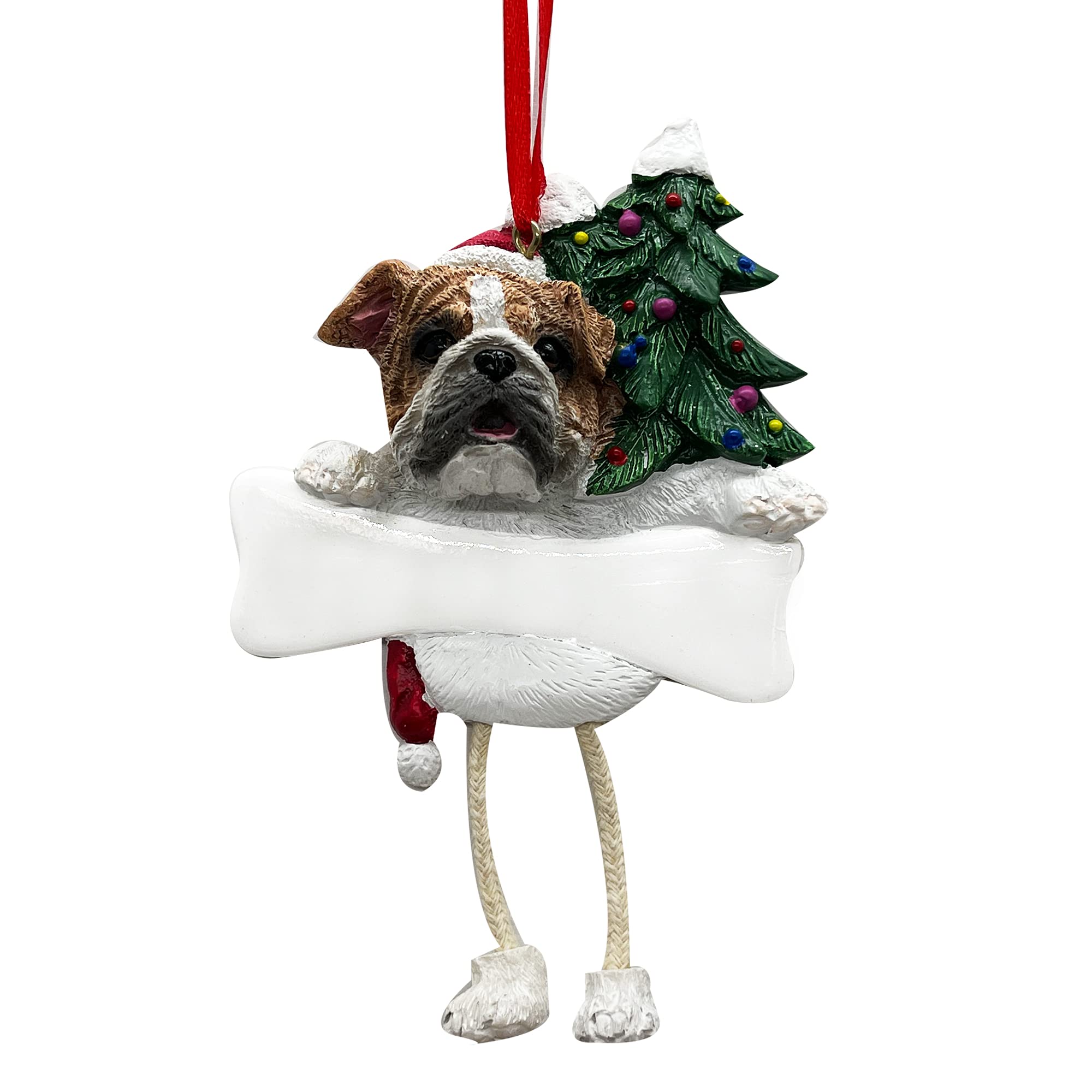 Bulldog Ornament with Unique "Dangling Legs" Hand Painted and Easily Personalized Christmas Ornament
