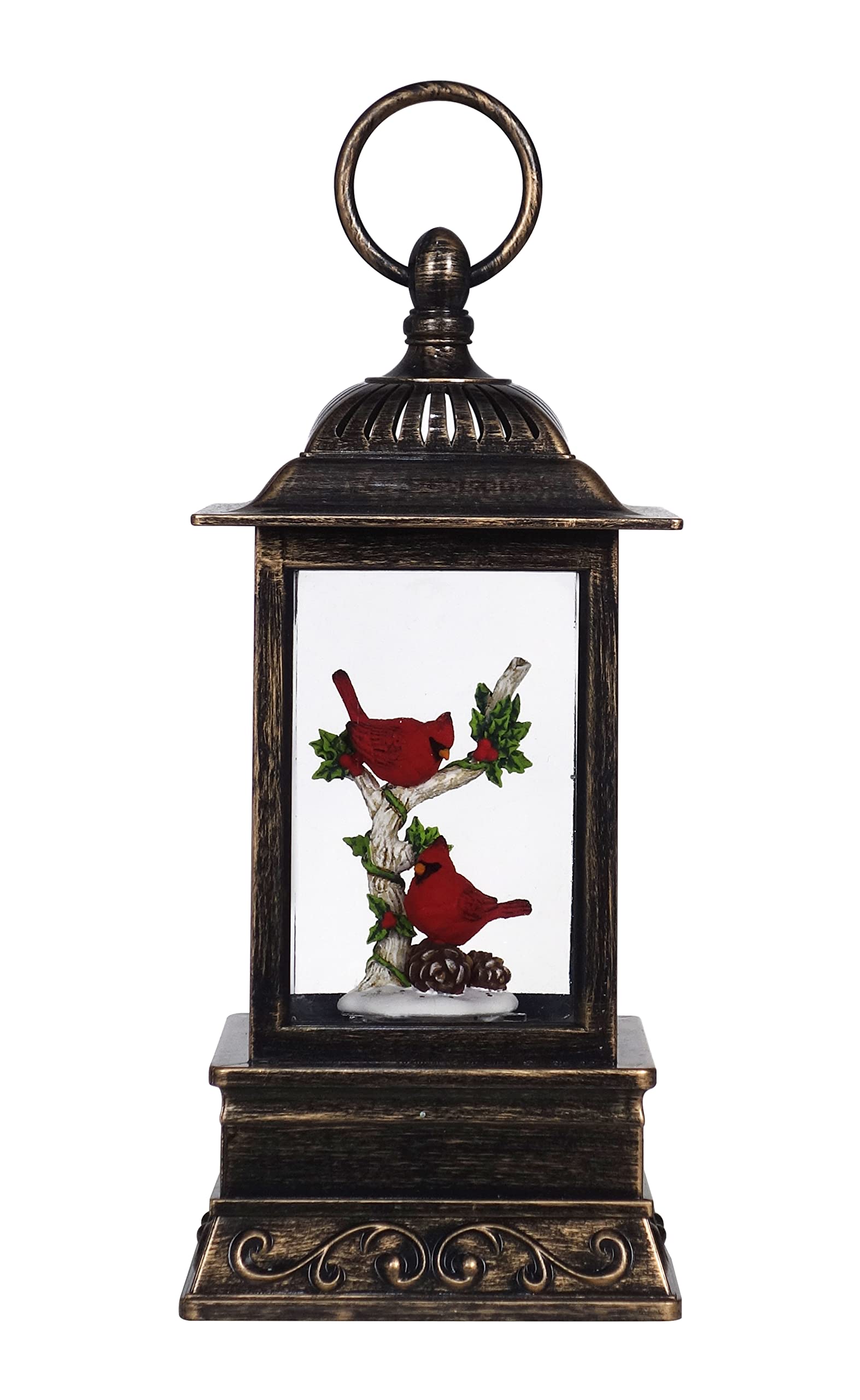 OPPORTUNITIES Decorative Christmas Lantern with Cardinal and Branch, 10.5 inch