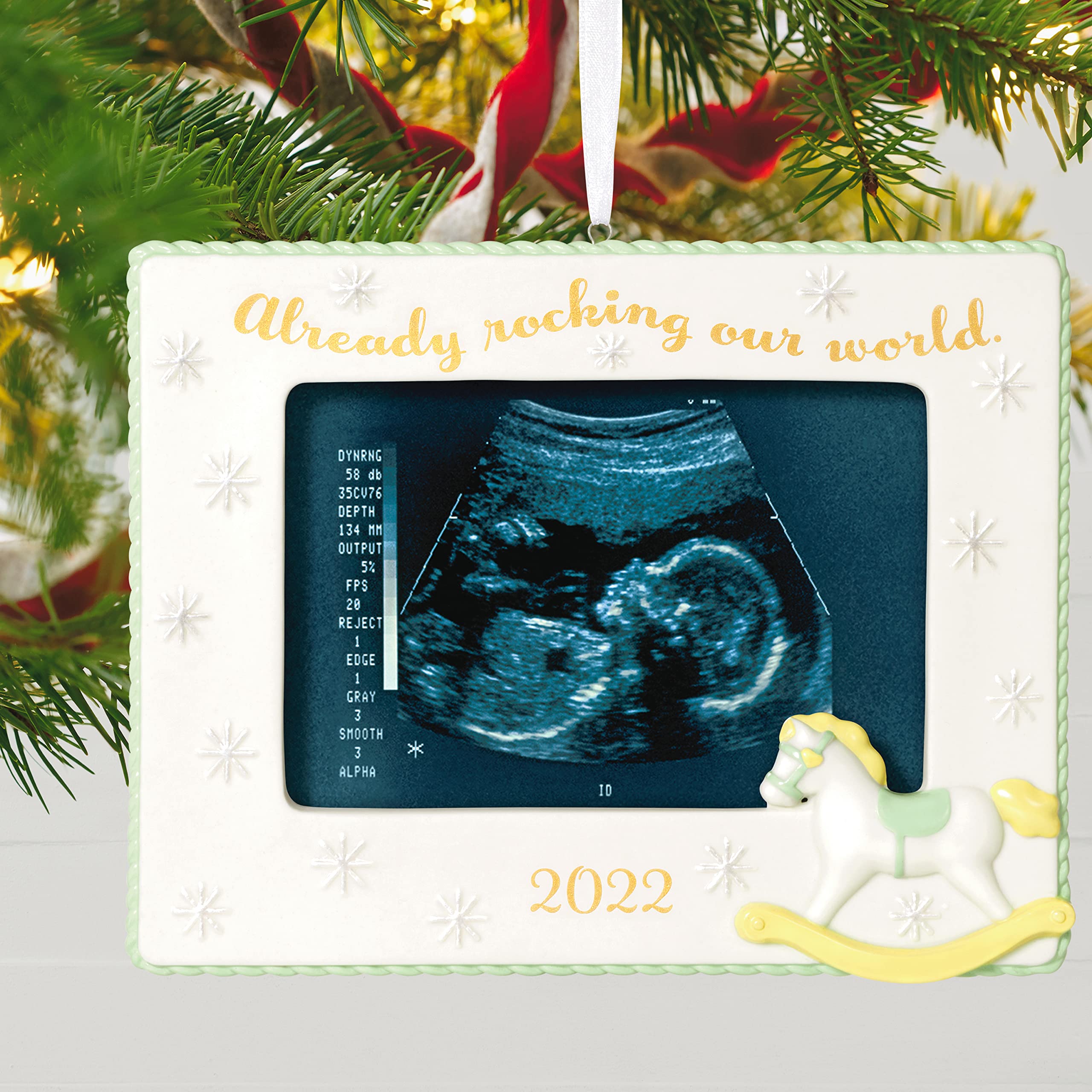 Hallmark Keepsake Christmas Ornament 2022, Rocking Our World Sonogram Picture Frame, Porcelain