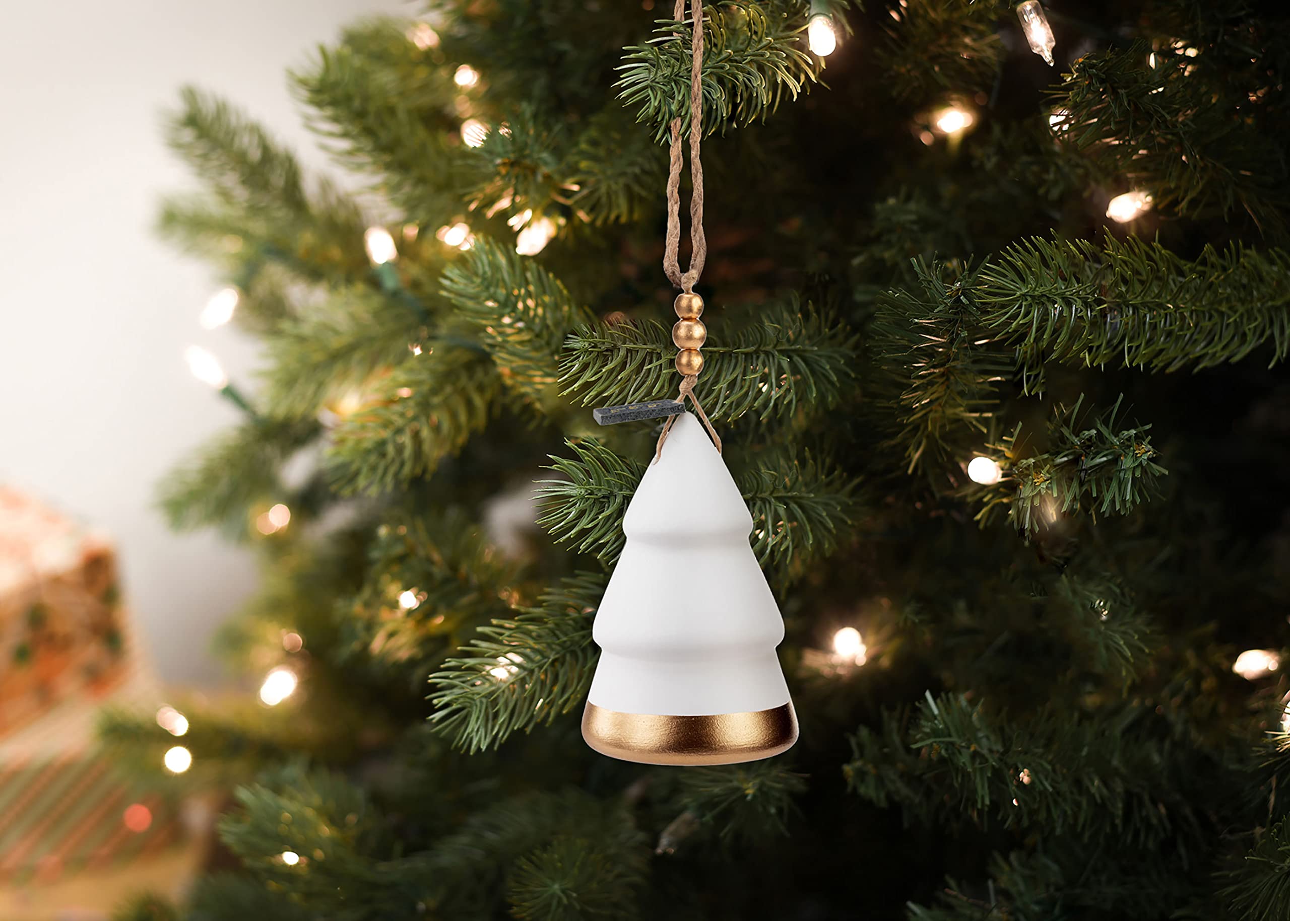 DEMDACO Tree Gold Tone and White 3.5 Inch Fragrance Oil Diffuser Hanging Christmas Ornament 2 PC Set