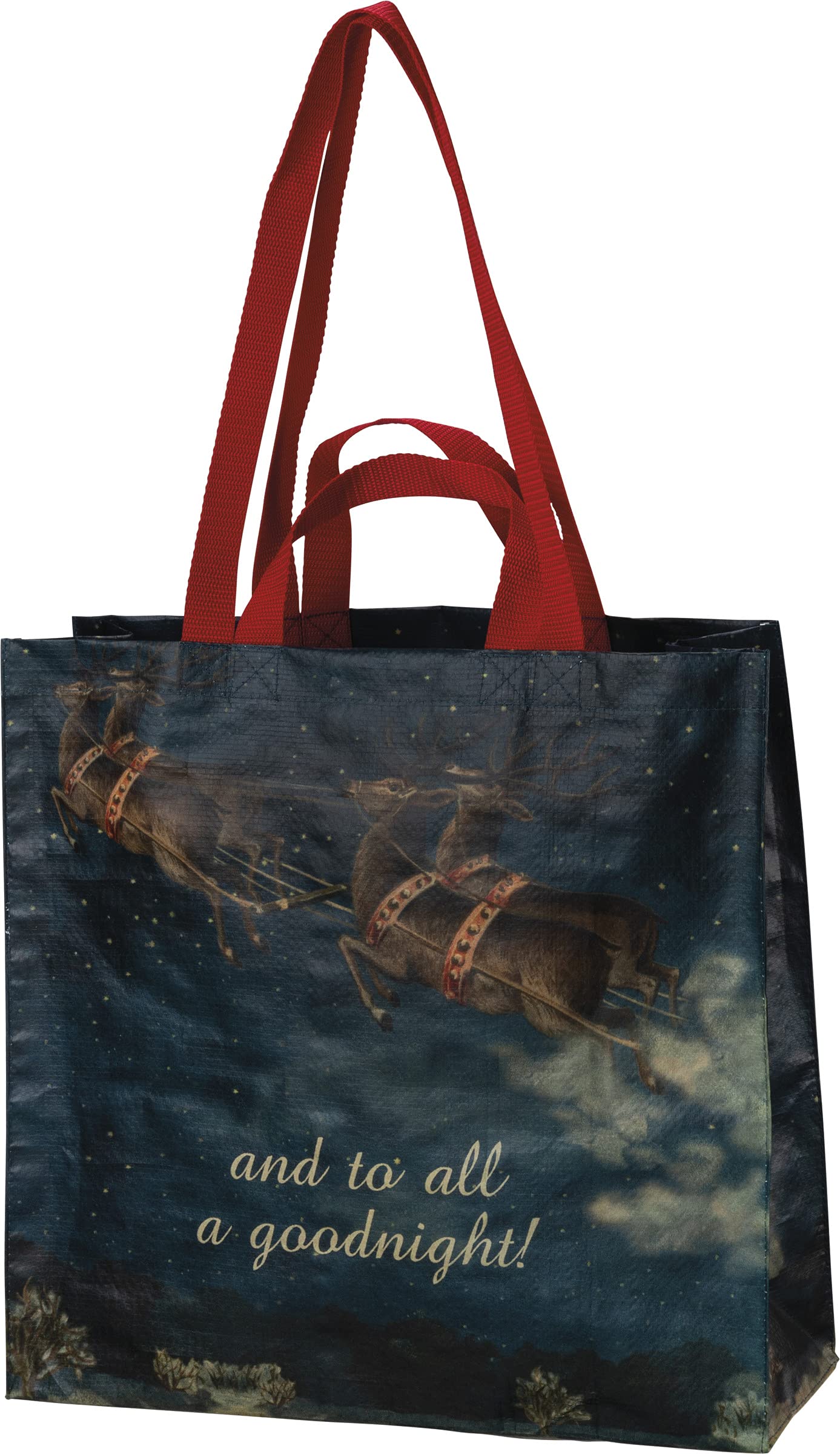 Santa and Reindeer Sleigh Merry Christmas To All & To All A Good Night Double Sided Market Tote Bag