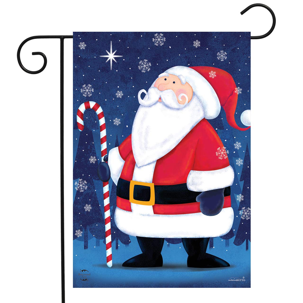 North Star Santa Christmas Garden Flag Primitive Candy Cane 12.5" x 18"