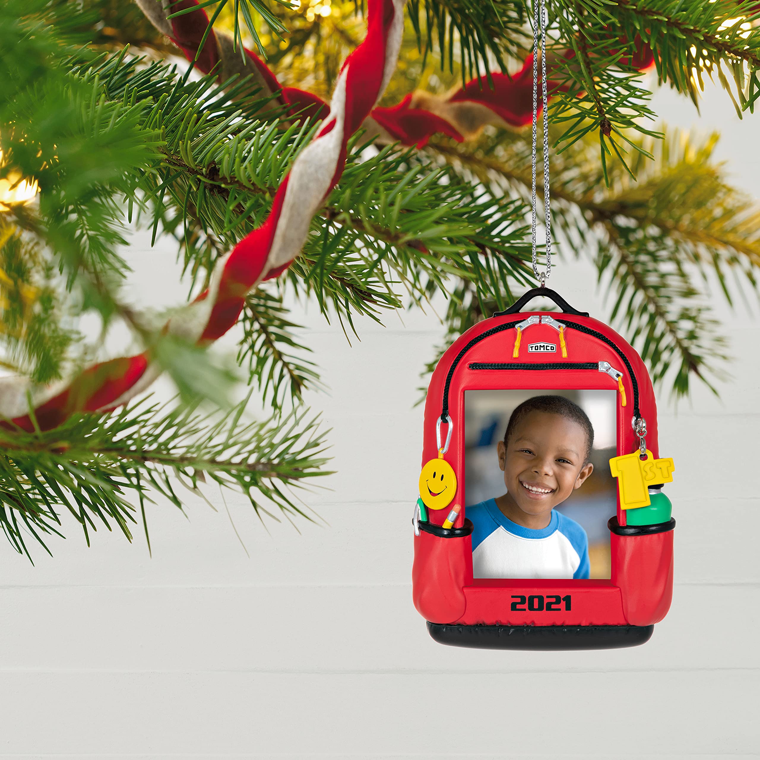 Hallmark Keepsake Christmas Ornament, Year Dated 2021, Backpack of Memories School Picture Frame