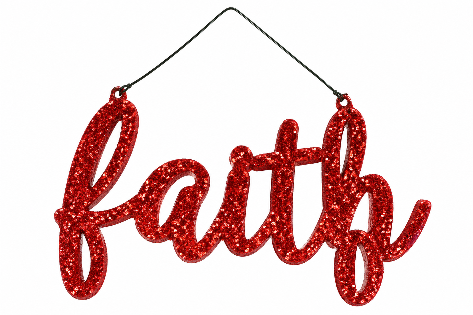 Transpac Red Glitter "Faith" Hanging Script Ornament
