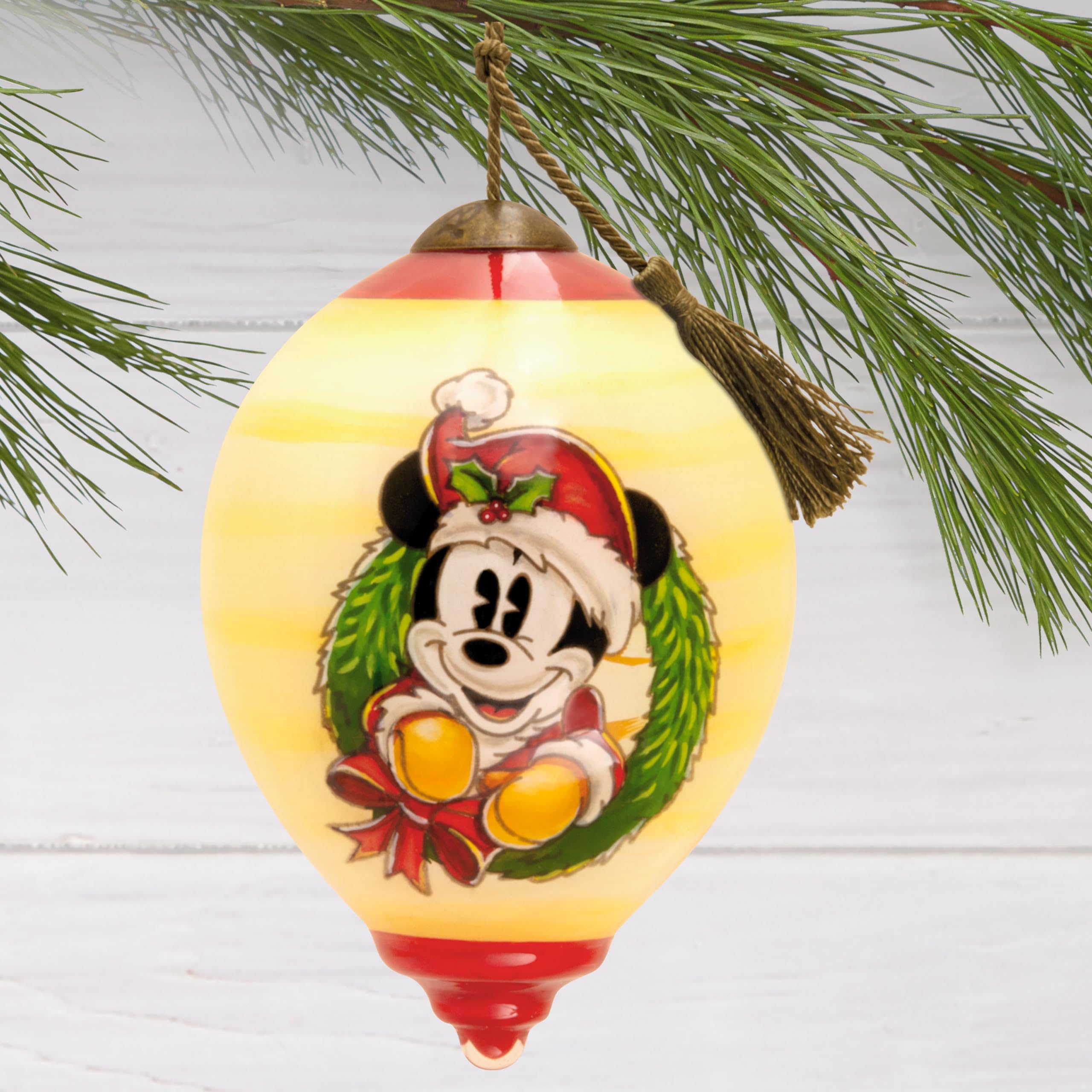 Hallmark Disney Ne'Qwa Art Mickey Mouse Christmas Ornament, Hand-Painted Glass