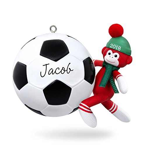 Hallmark Keepsake Personalized Christmas Ornament 2018 Year Dated, Soccer Star Sock Monkey