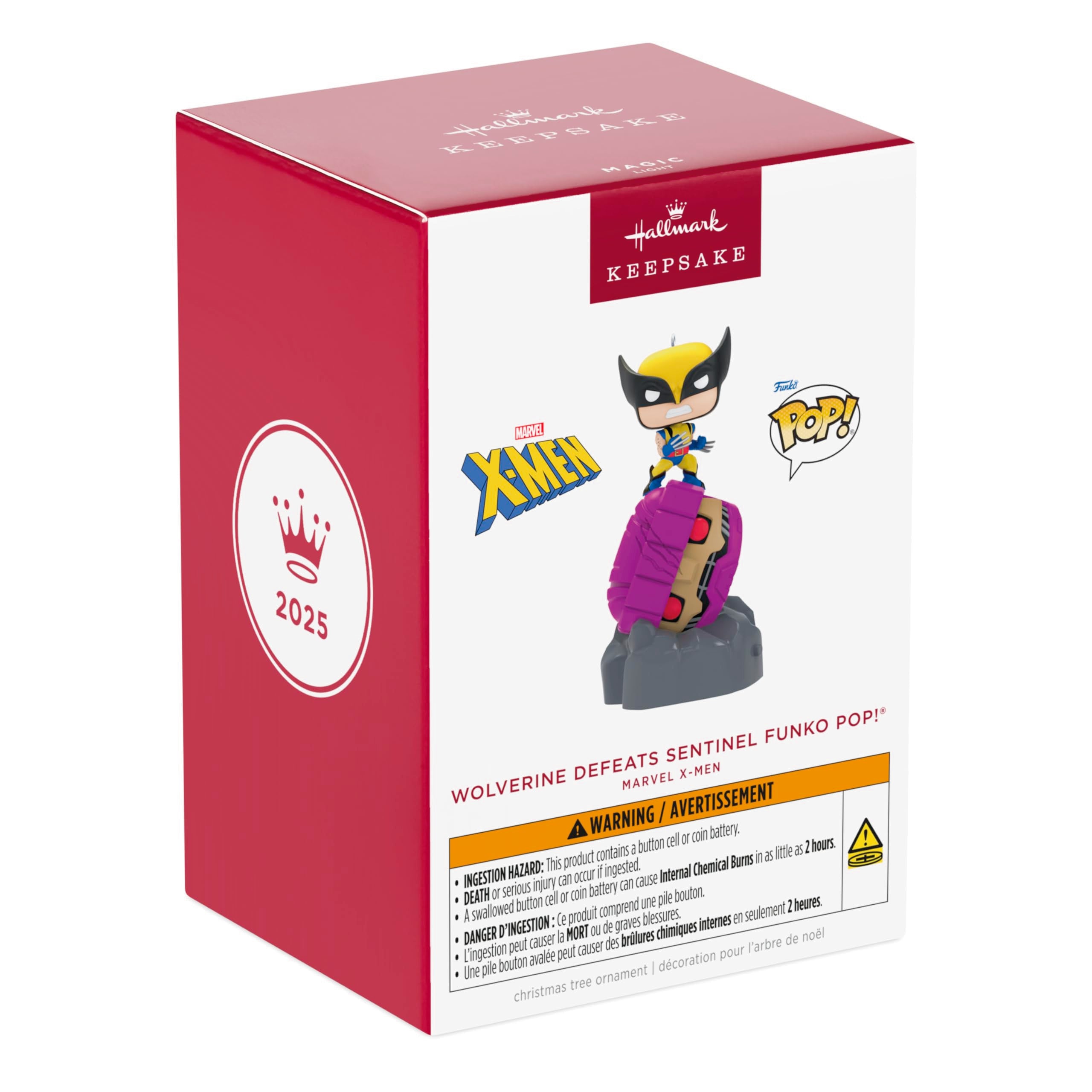 Hallmark Keepsake Christmas Ornament 2025, Marvel X-Men Wolverine Defeats Sentinel Funko POP! with Light, Gifts for Marvel Fans
