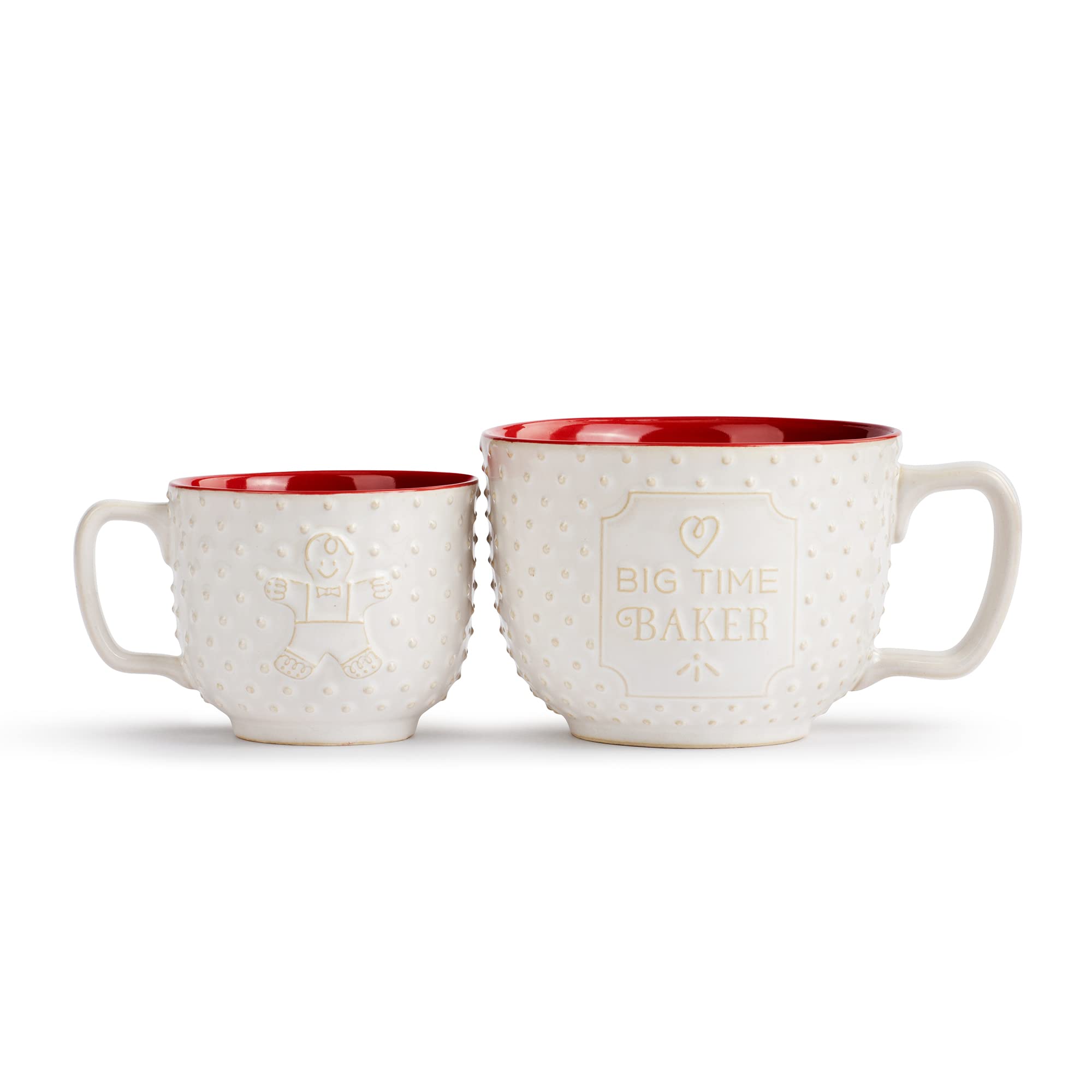 Big and Little Baker White and Red 18 Ounces Stoneware Christmas Coffee Cup Mug Set of 2