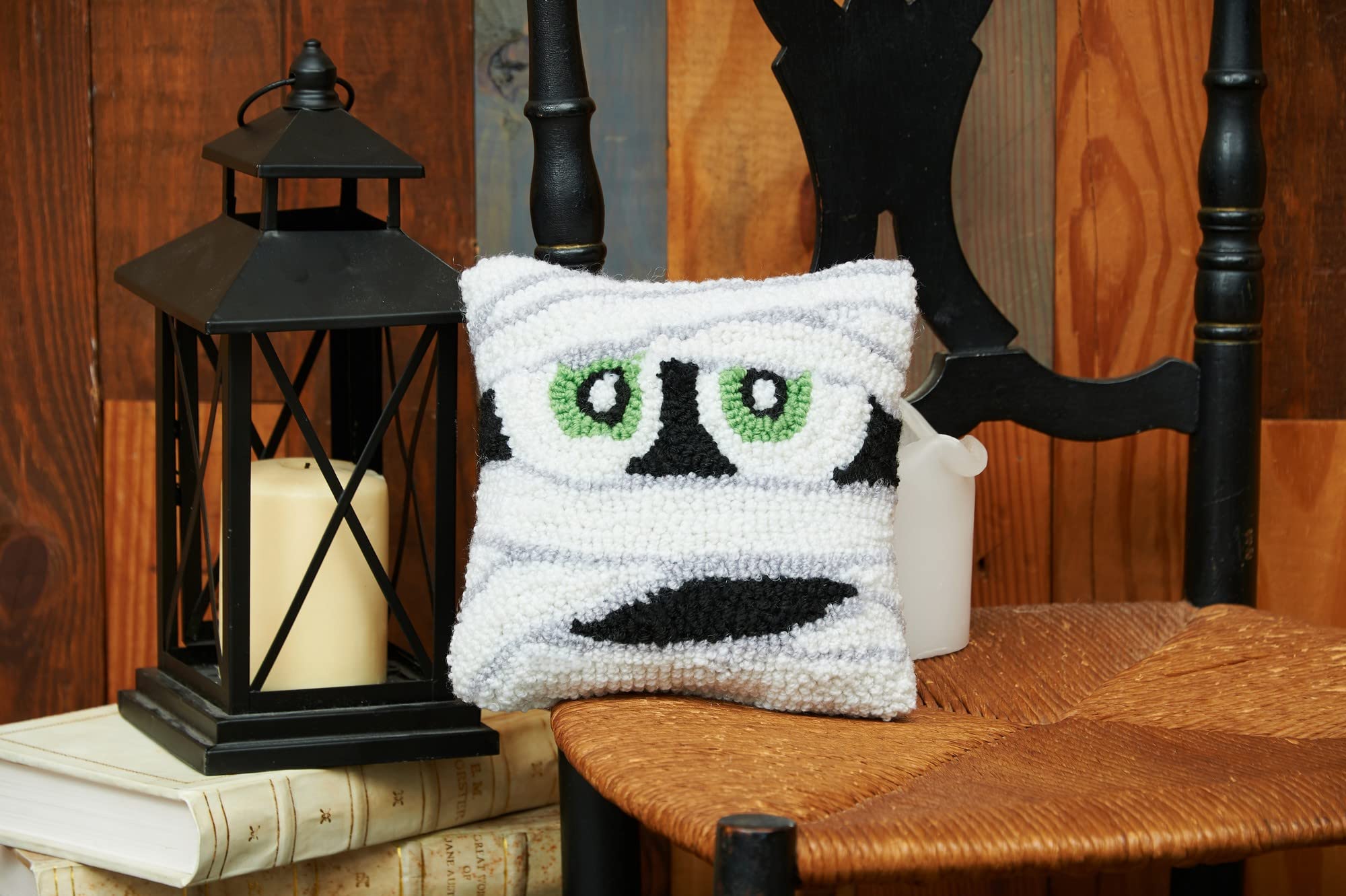 Mummy Face Hooked Petite Halloween Throw Pillow