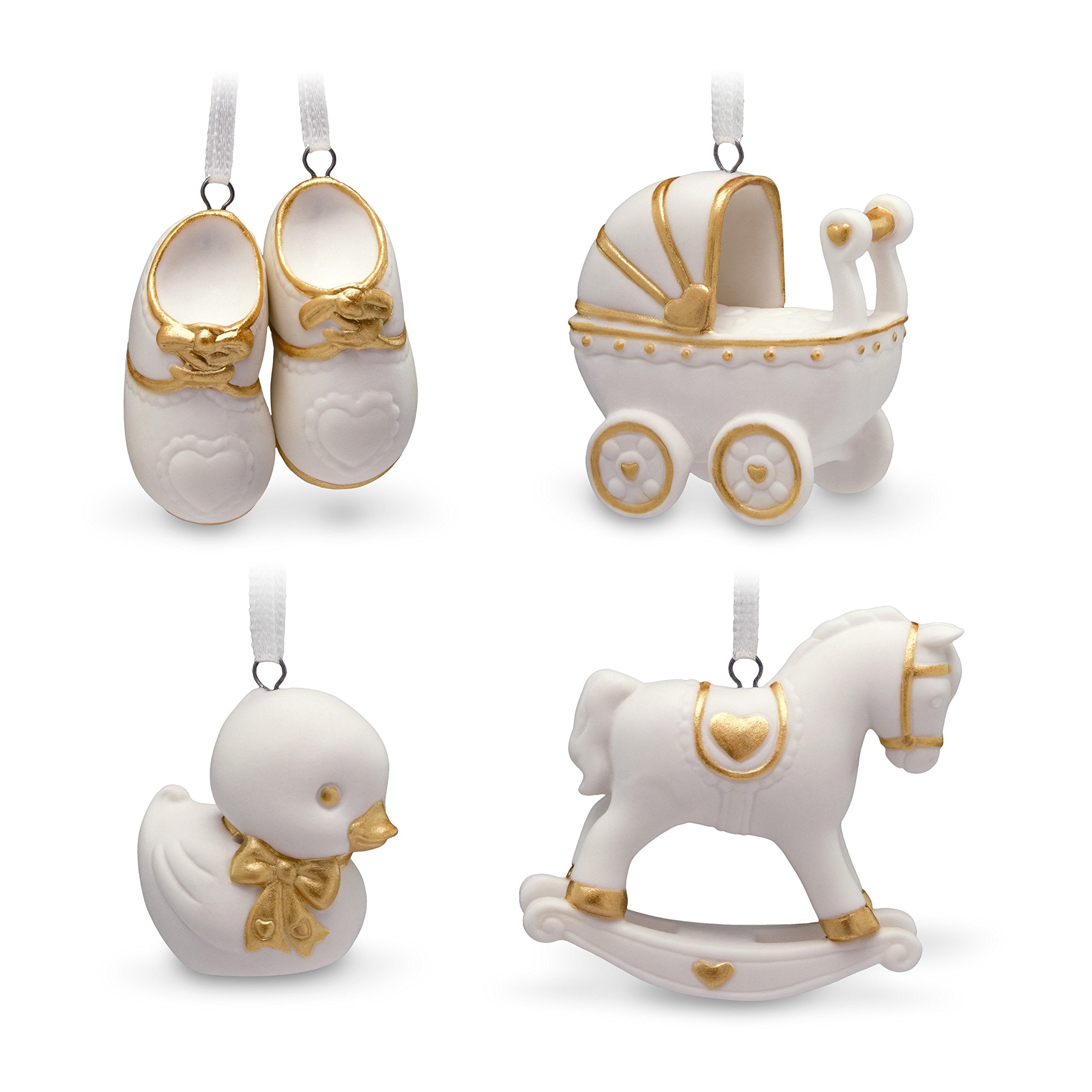 Hallmark Keepsake Mini Christmas Ornaments 2018 Year Dated, Welcome Baby Miniature, Set of 4 Porcelain