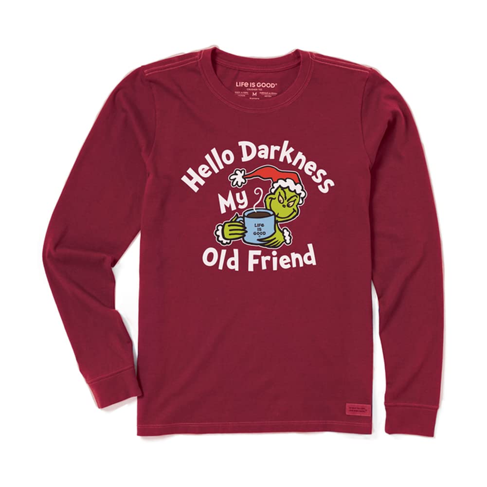 LG Life is Good x Dr. Seuss The Grinch "Hello Darkness My Old Friend" Graphic Crusher Crewneck T-Shirt