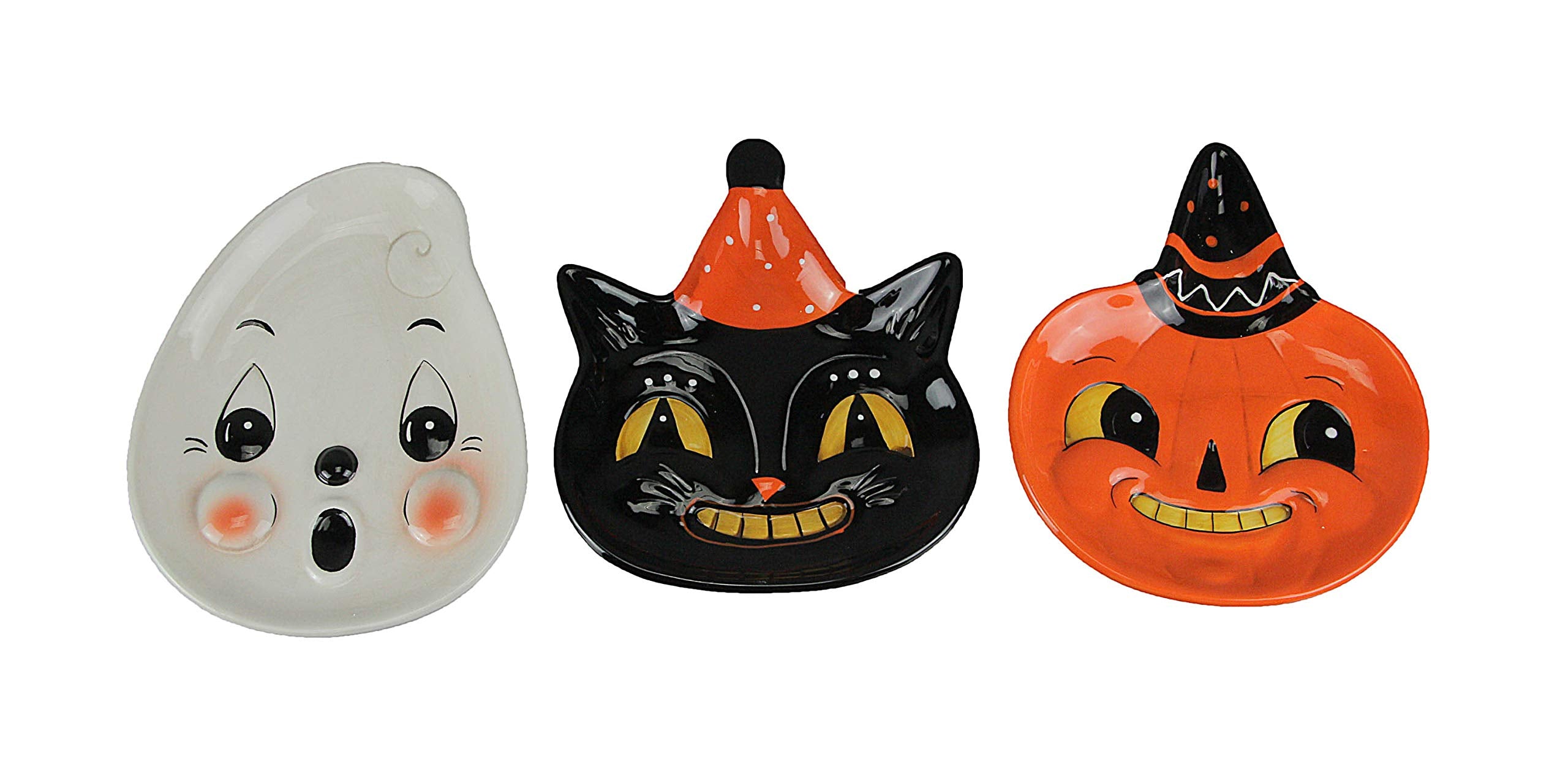 Vintage Halloween Character Face Plates - Set of 3 - Ghost, Pumpkin, and Cat