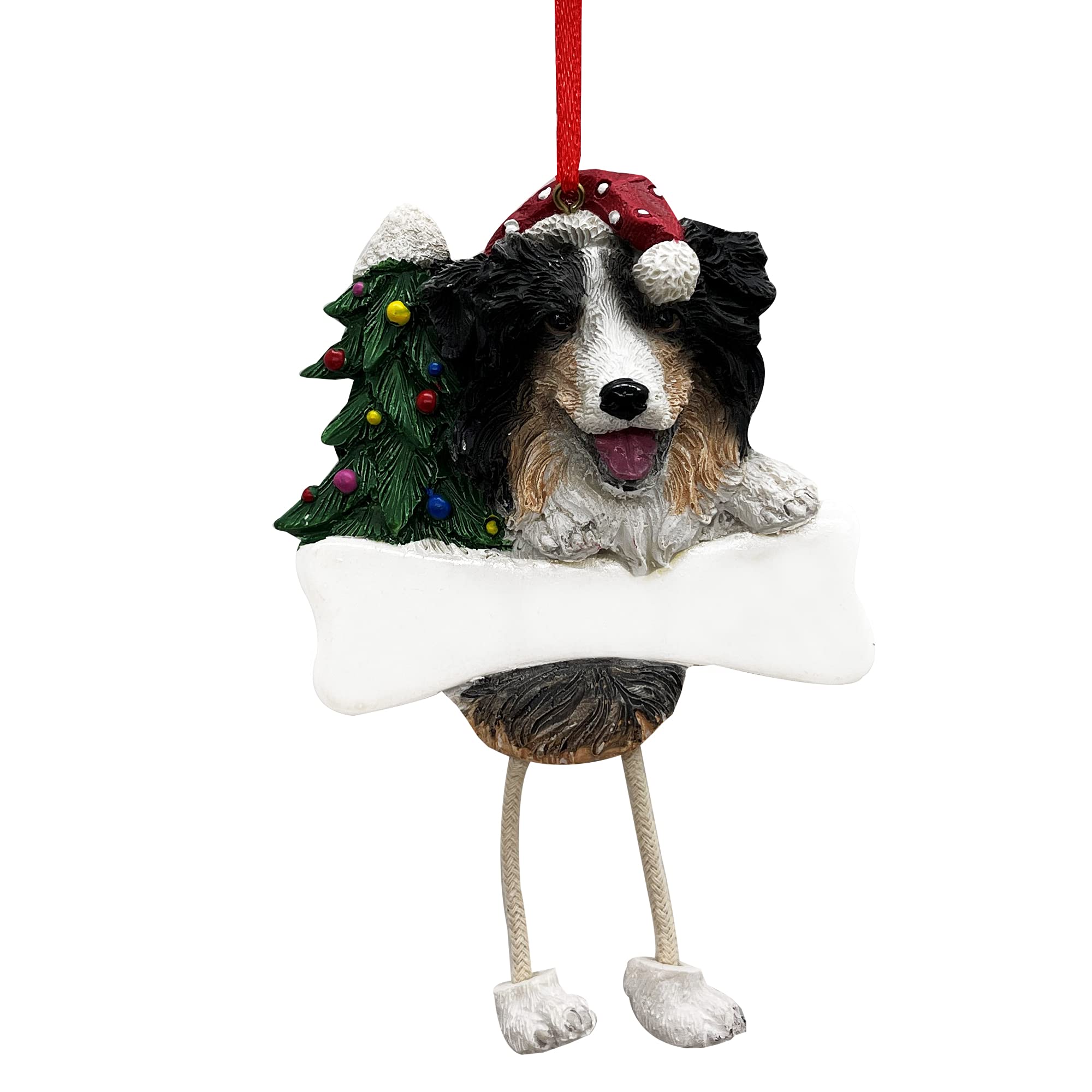 Australian Shepherd Ornament with Unique "Dangling Legs" Hand Painted and Easily Personalized Christmas Ornament